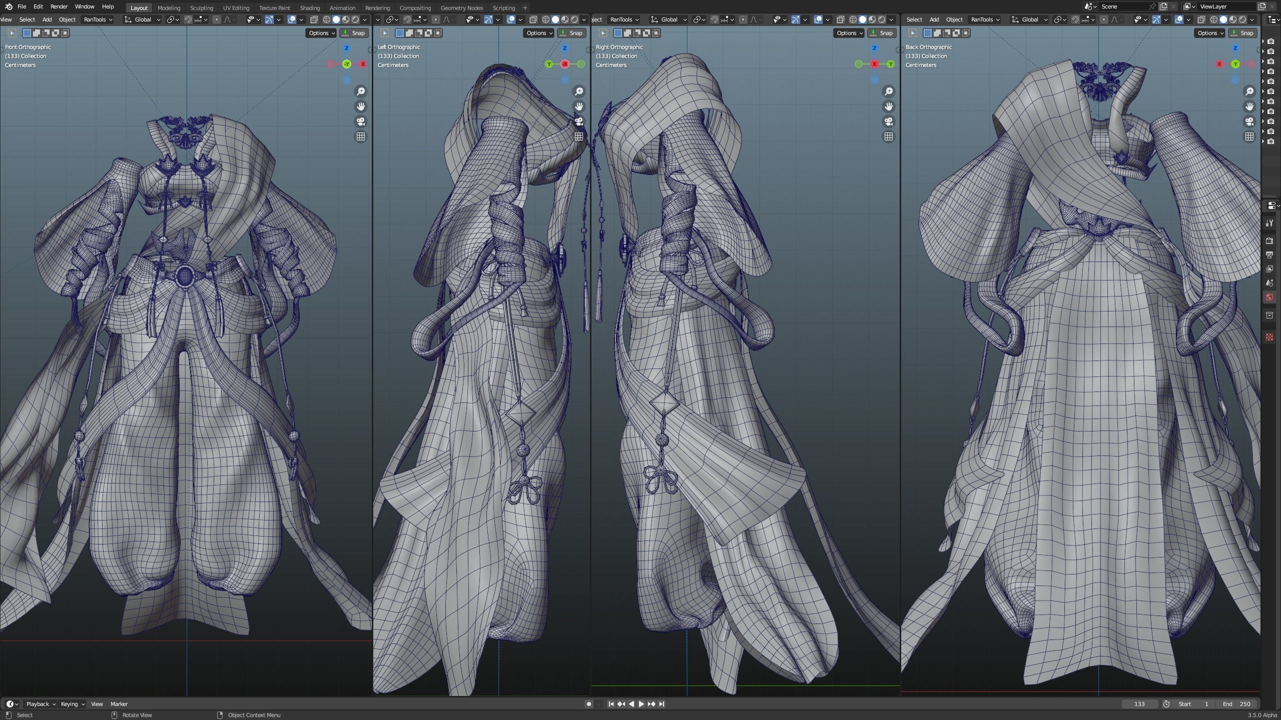 Chinese traditional clothing Low-poly 3D model_9