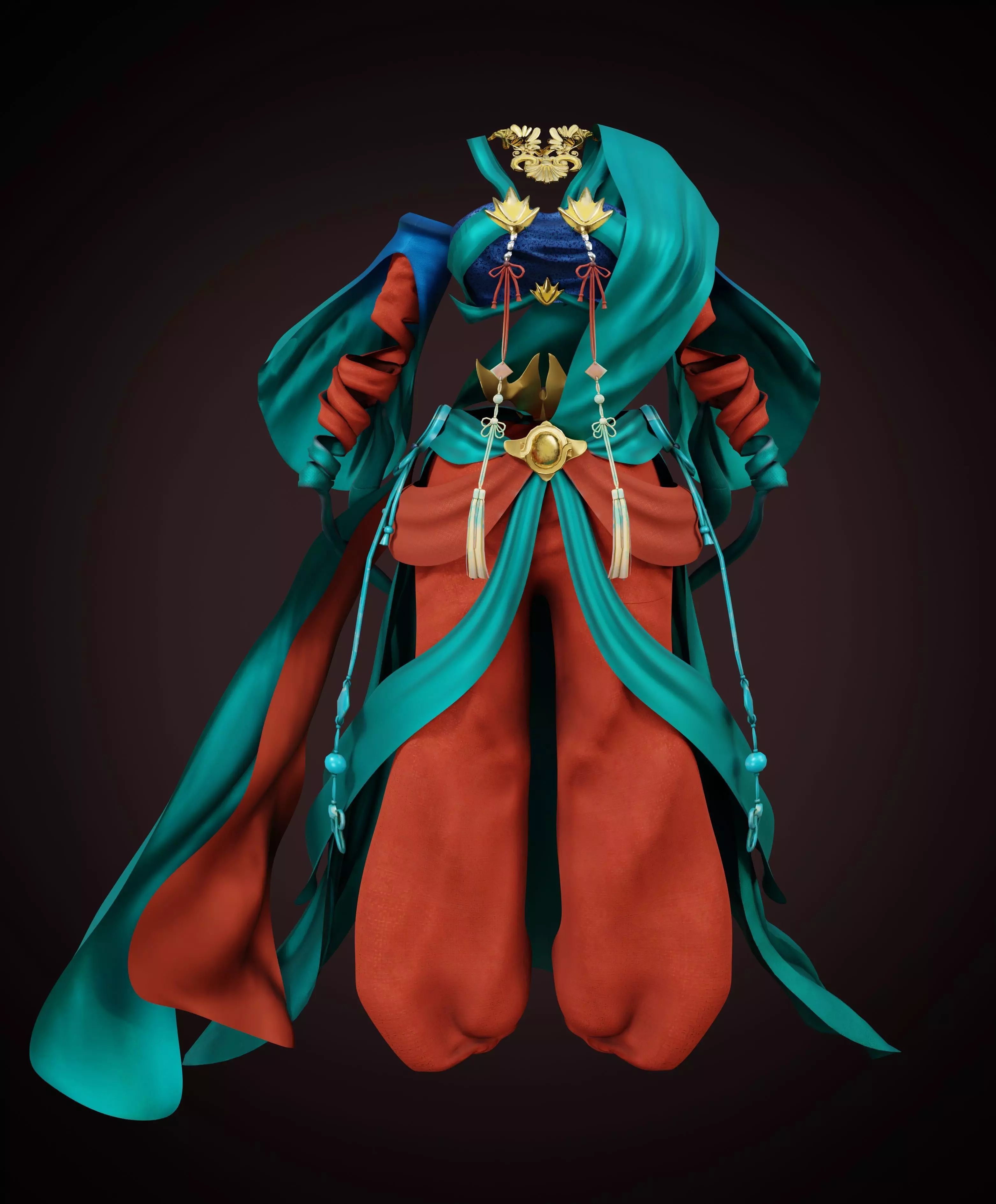 Chinese traditional clothing Low-poly 3D model_0
