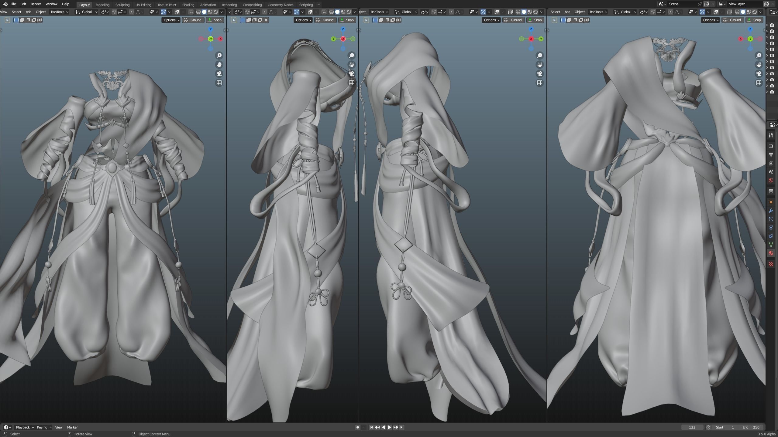 Chinese traditional clothing Low-poly 3D model_8