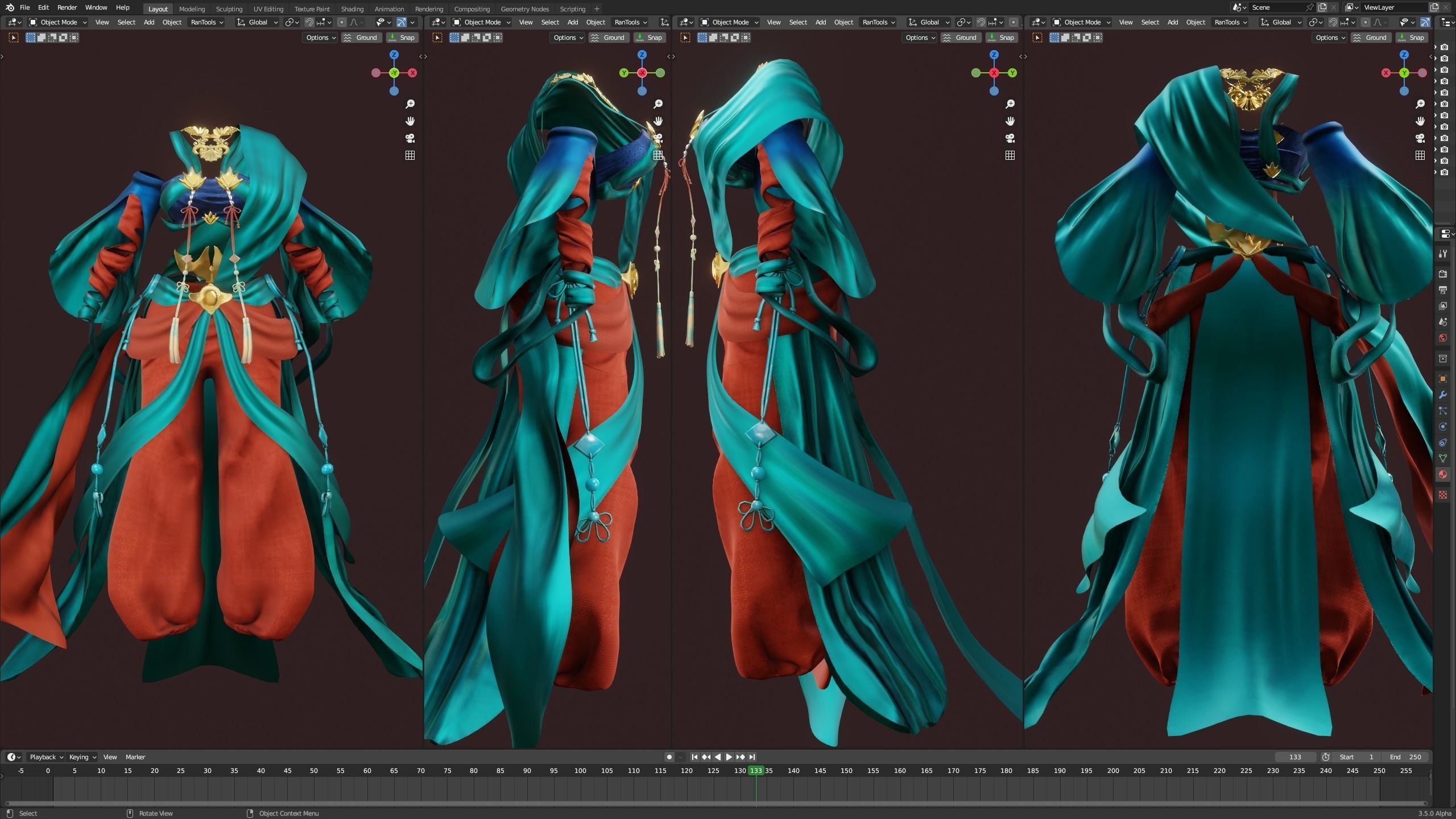 Chinese traditional clothing Low-poly 3D model_7