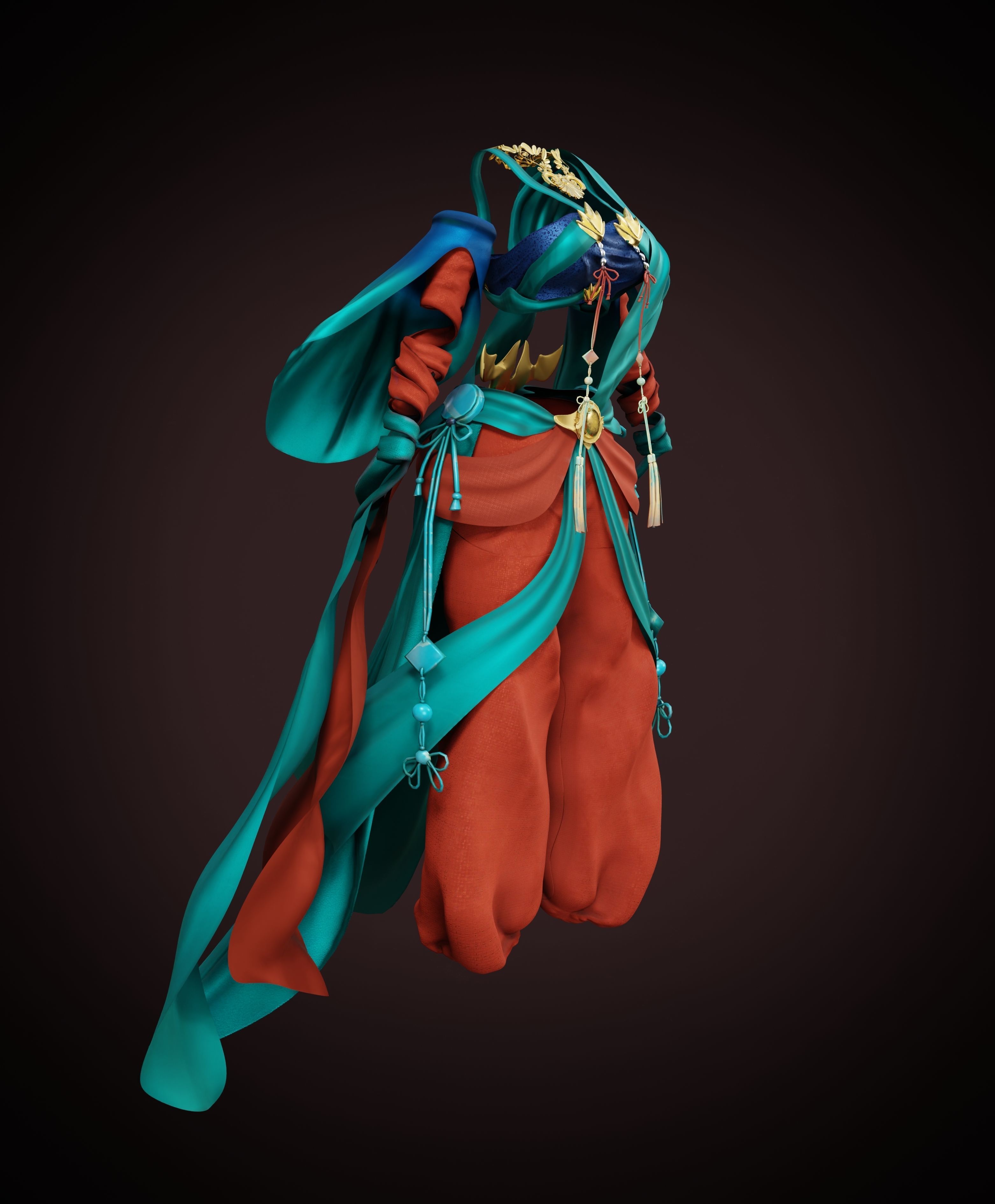 Chinese traditional clothing Low-poly 3D model_1