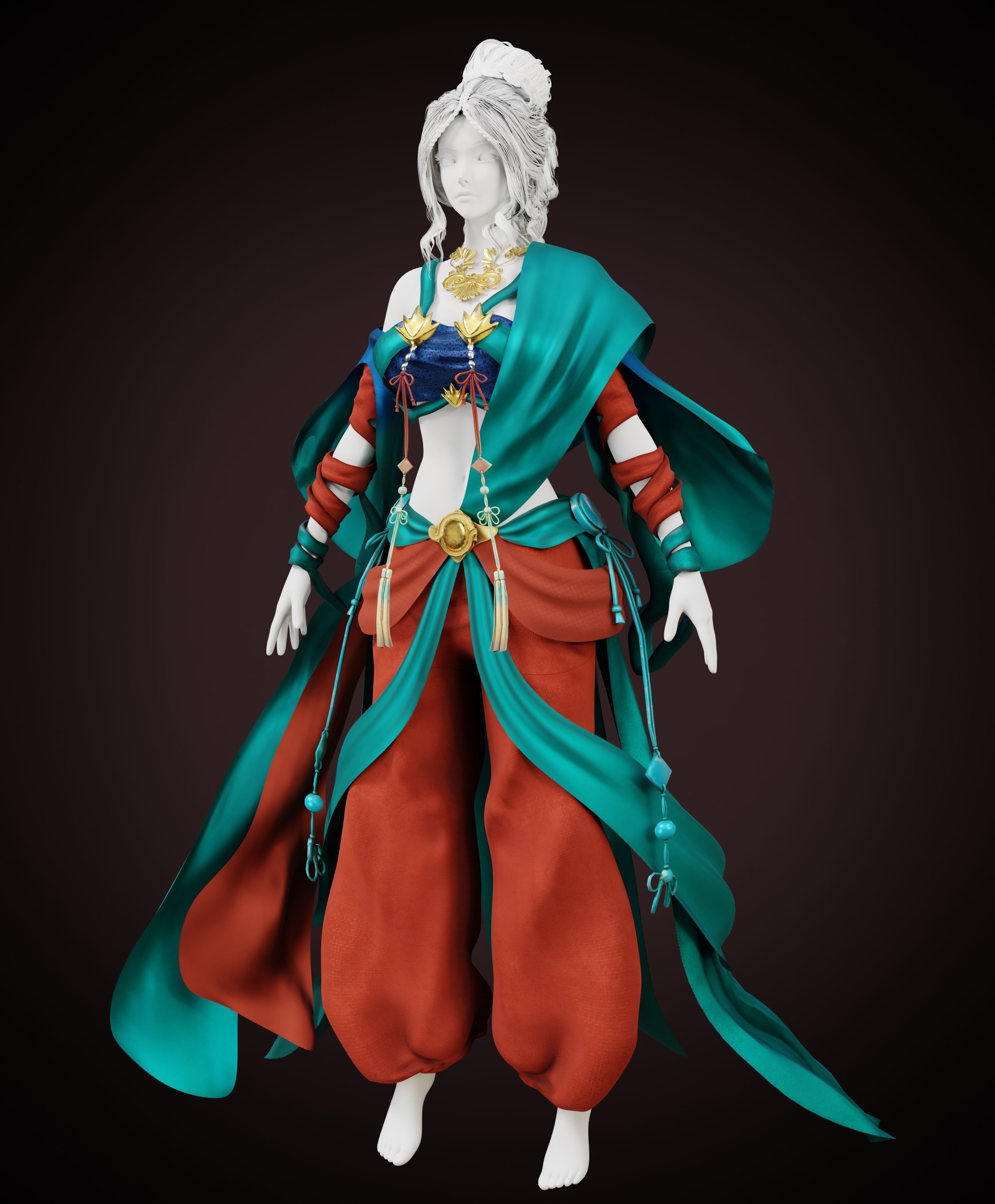 Chinese traditional clothing Low-poly 3D model_4