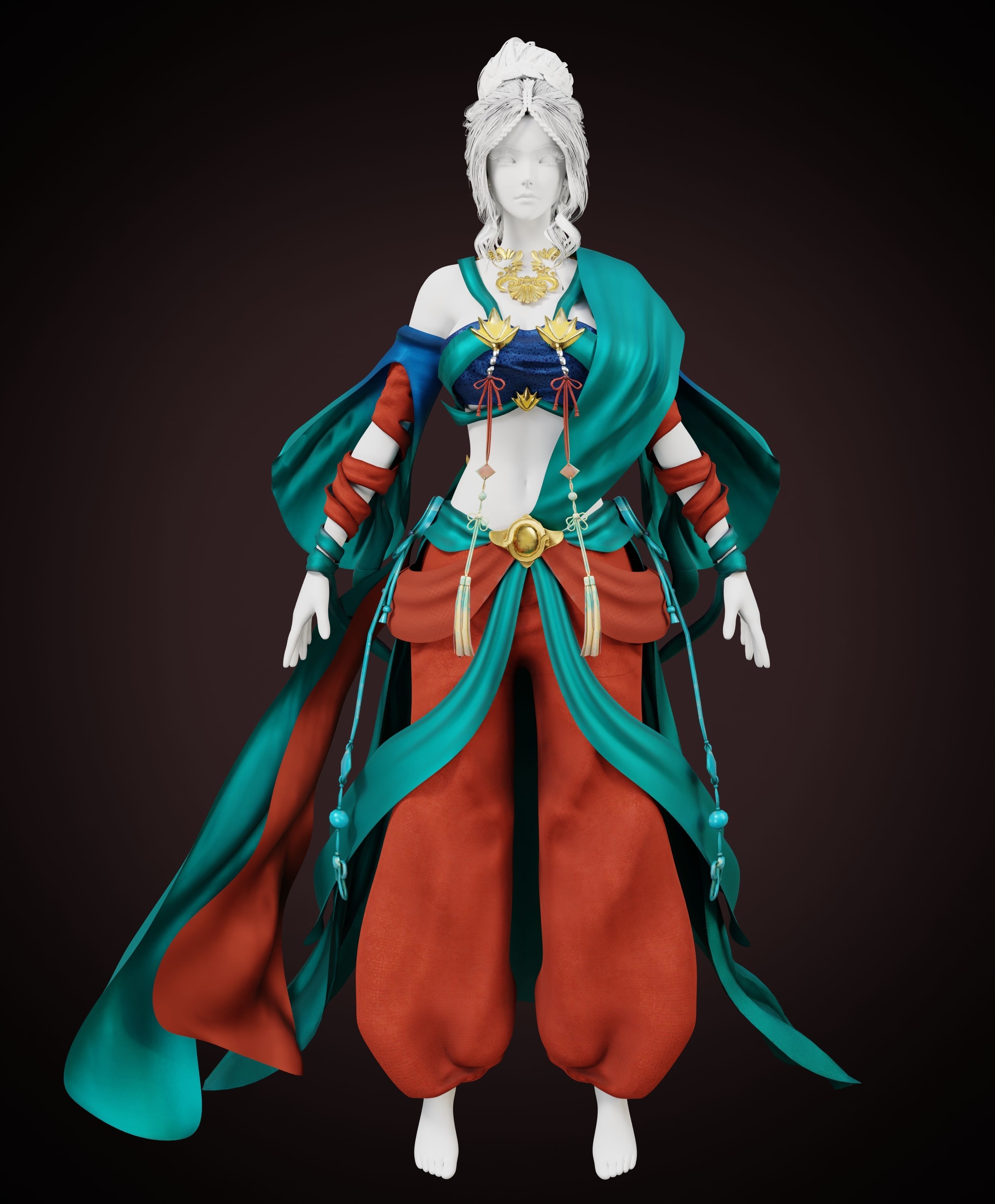 Chinese traditional clothing Low-poly 3D model_6