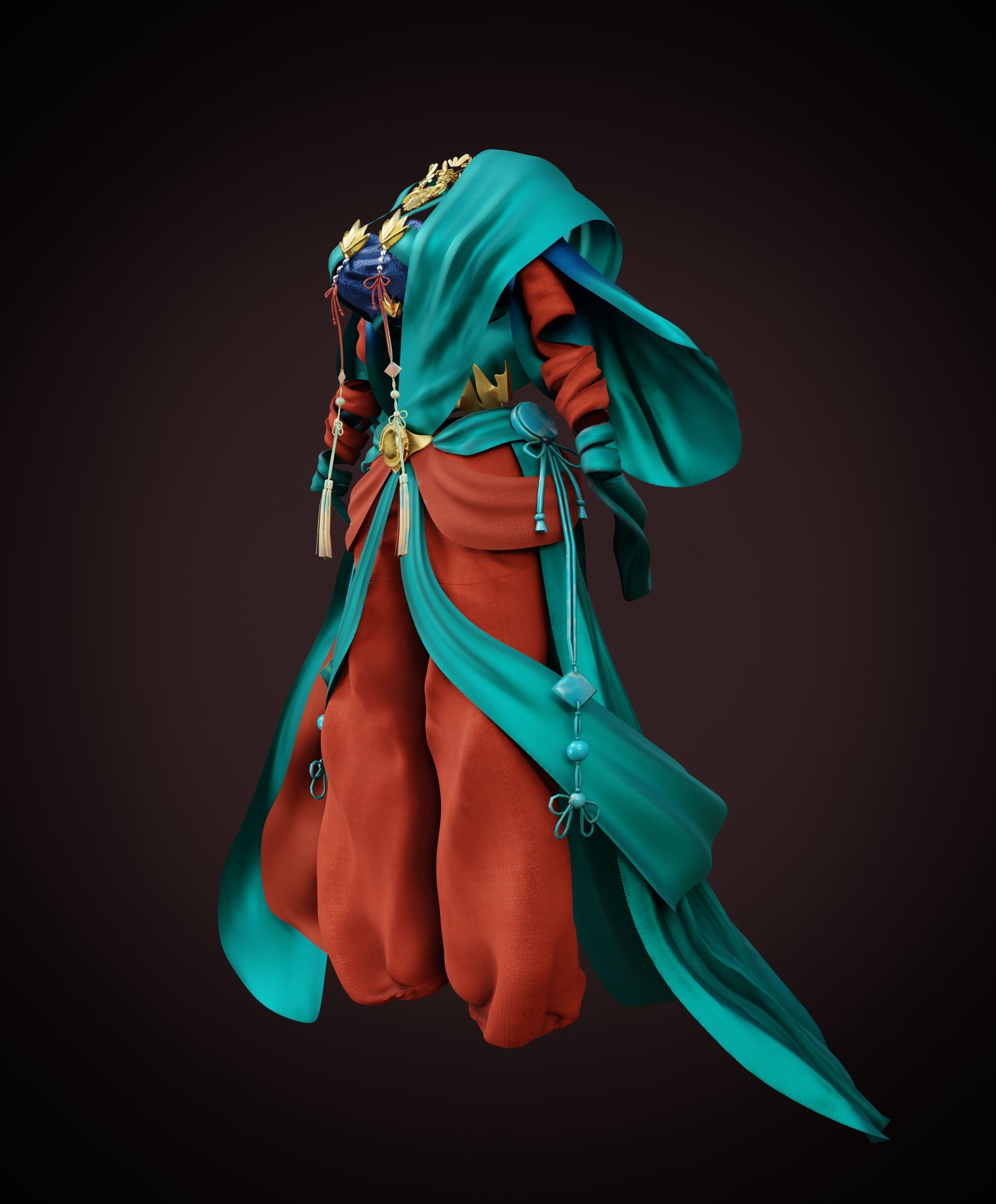Chinese traditional clothing Low-poly 3D model_2