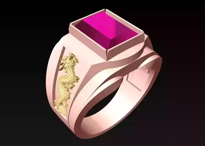 Dragon Ring - Rectangle Stone ring - Mens Rings - N9405