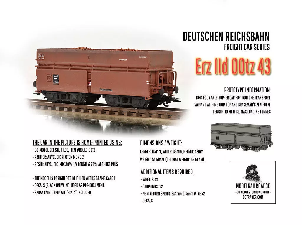 ROLLS-0013 German State Railways Hopper car Erz IId H0-scale 3D print model_0