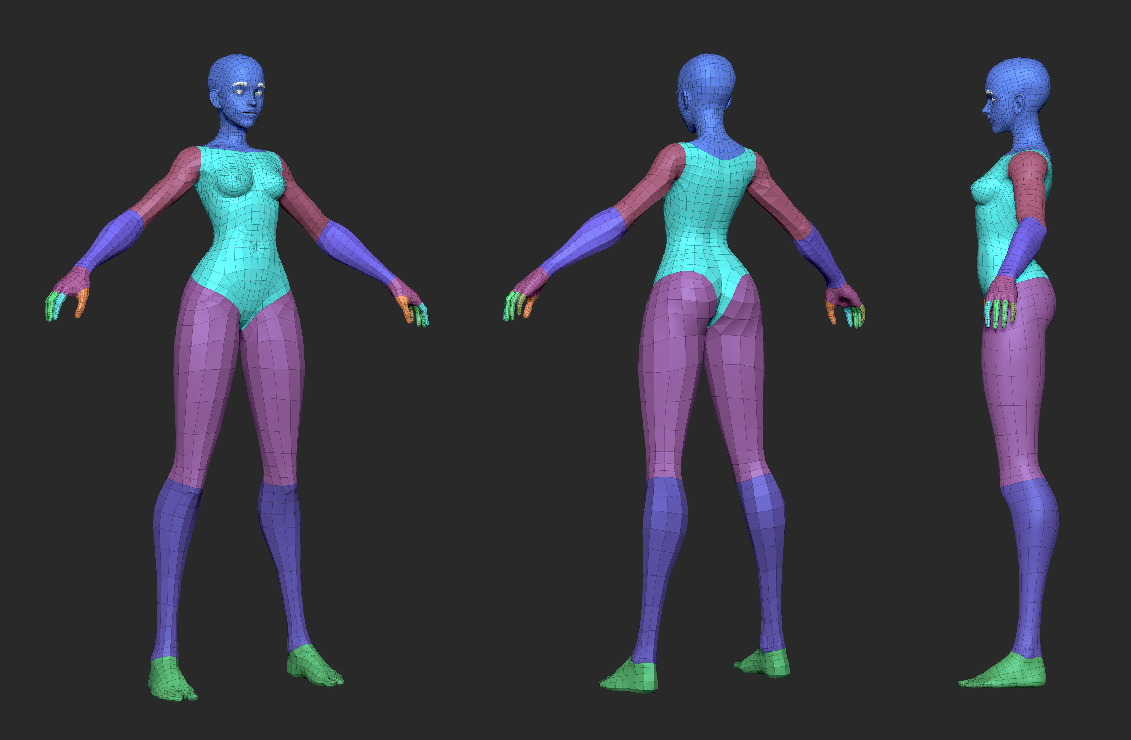 Female Stylized Basemesh 3D model_2