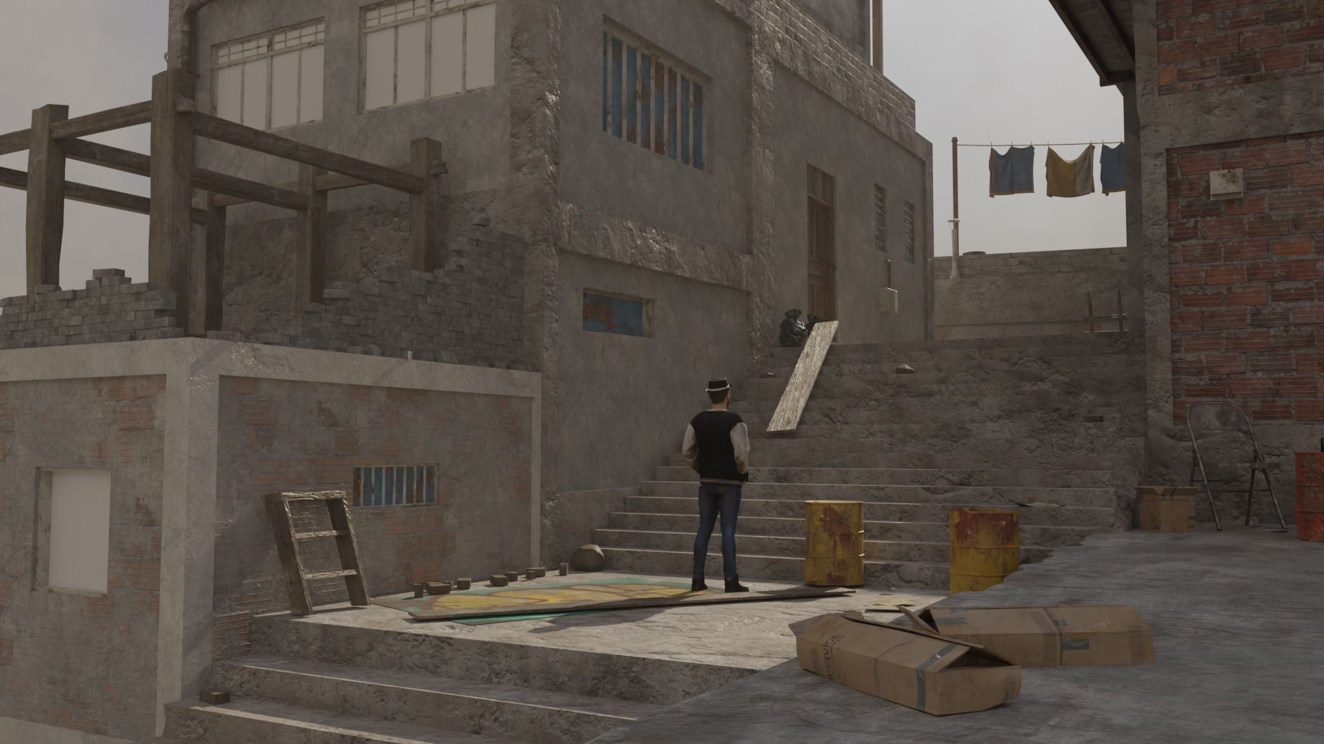 3d concept art with building 3D model_2