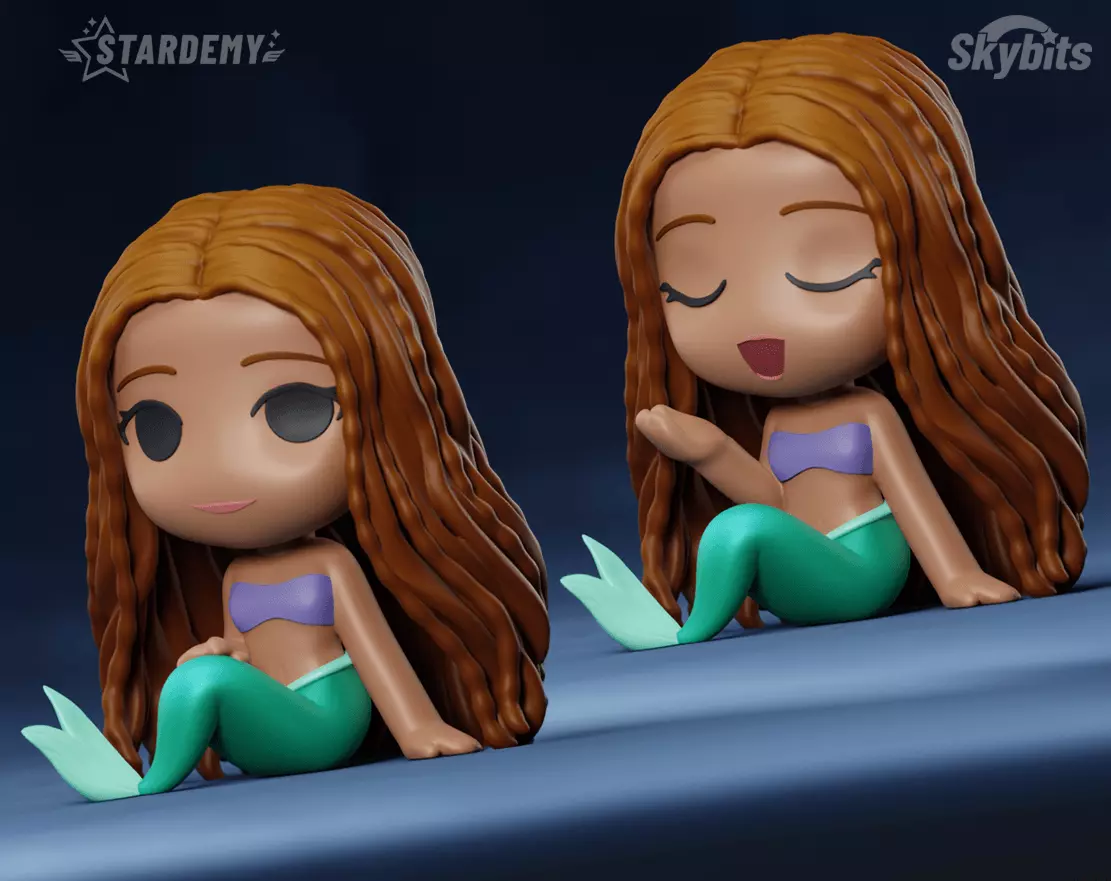 ARIEL CHIBI LITTLE MERMAID LIVE  MOVIE 2 MODELS NO SUPPORTS 3D print model_0