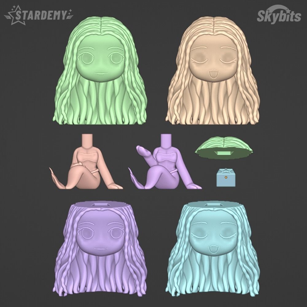 ARIEL CHIBI LITTLE MERMAID LIVE  MOVIE 2 MODELS NO SUPPORTS 3D print model_1