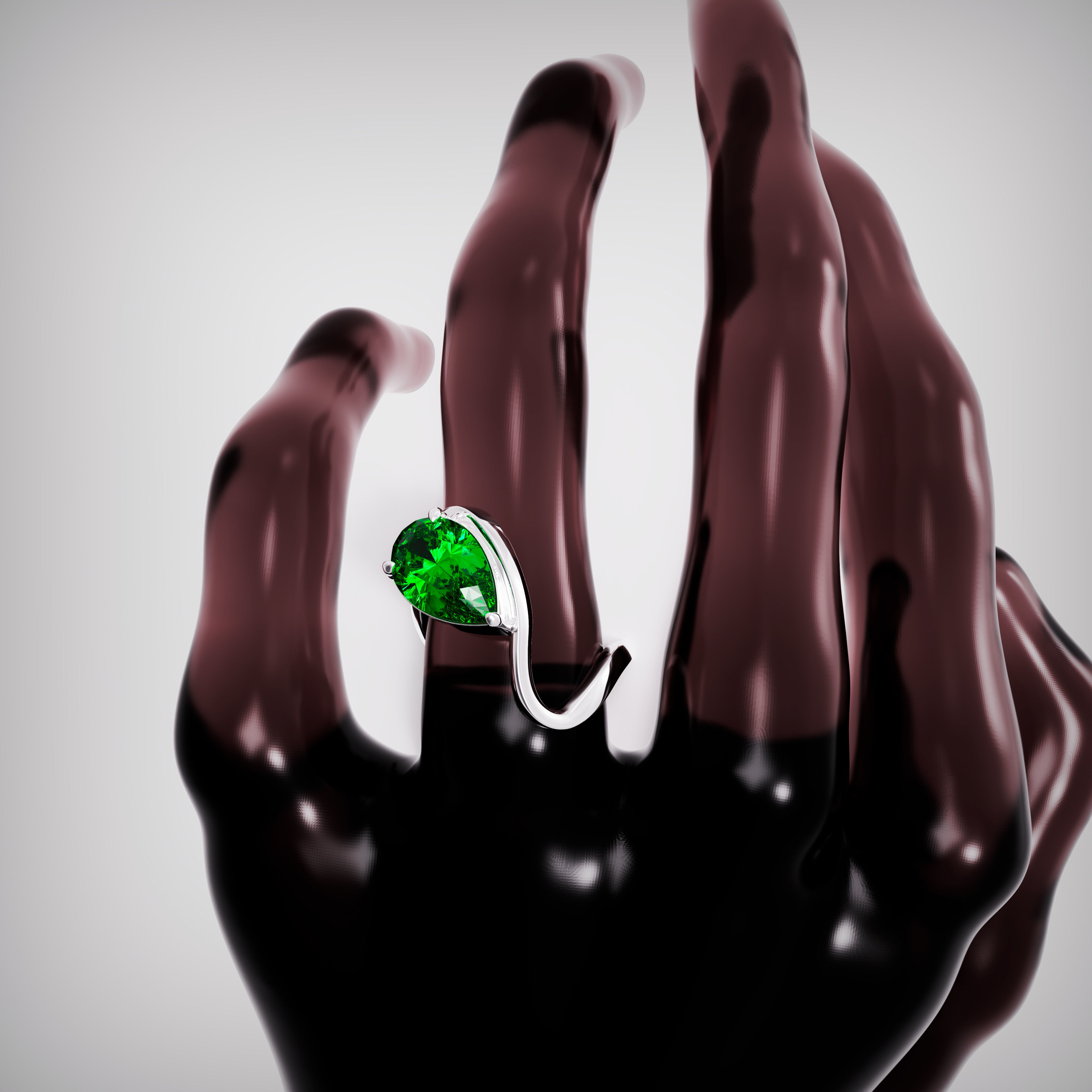 Wave shaped ring with Pear shape stone 3D model_1