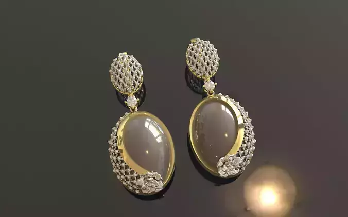 Rose Earring with oval stone 