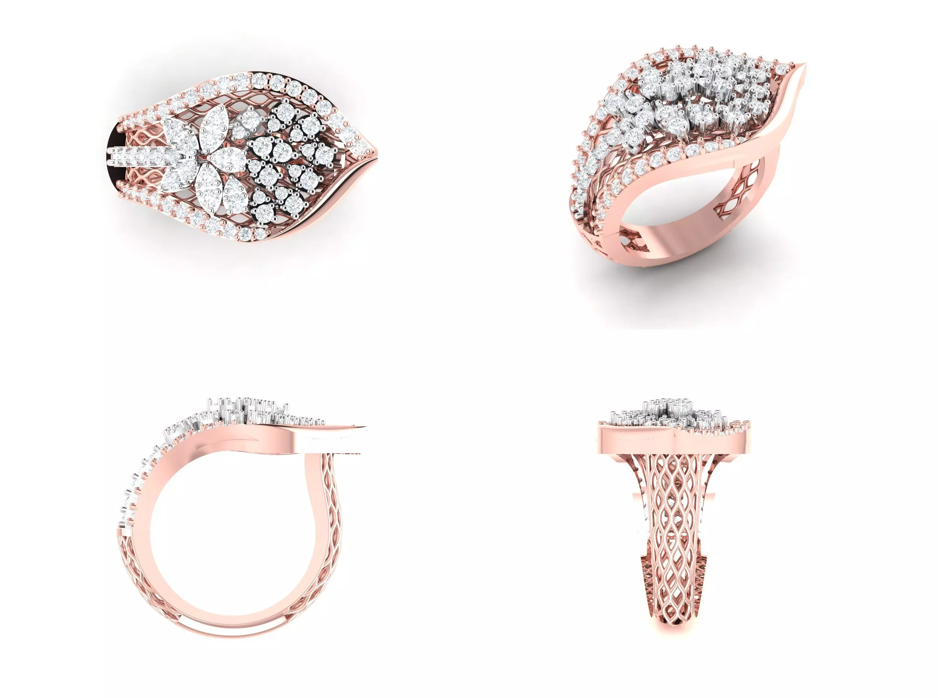 Rose Gold Women Diamond Ring 3D print model 3D print model