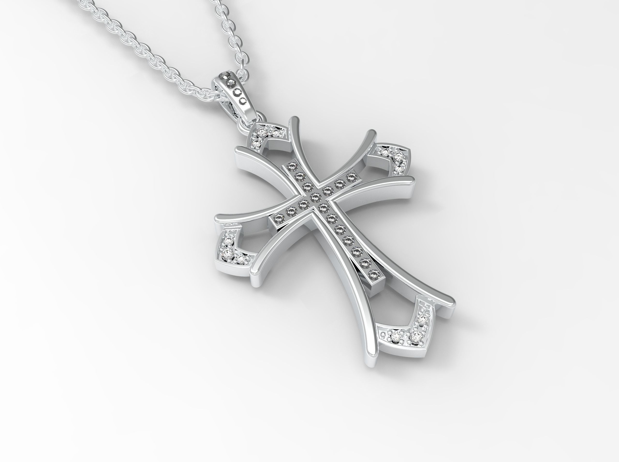 Fashion Cross pendant with diamonds and natural stones   3D print model_1