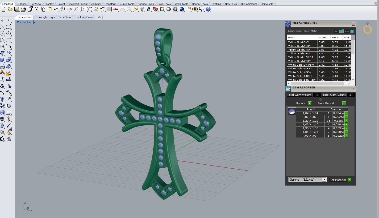 Fashion Cross pendant with diamonds and natural stones   3D print model_27