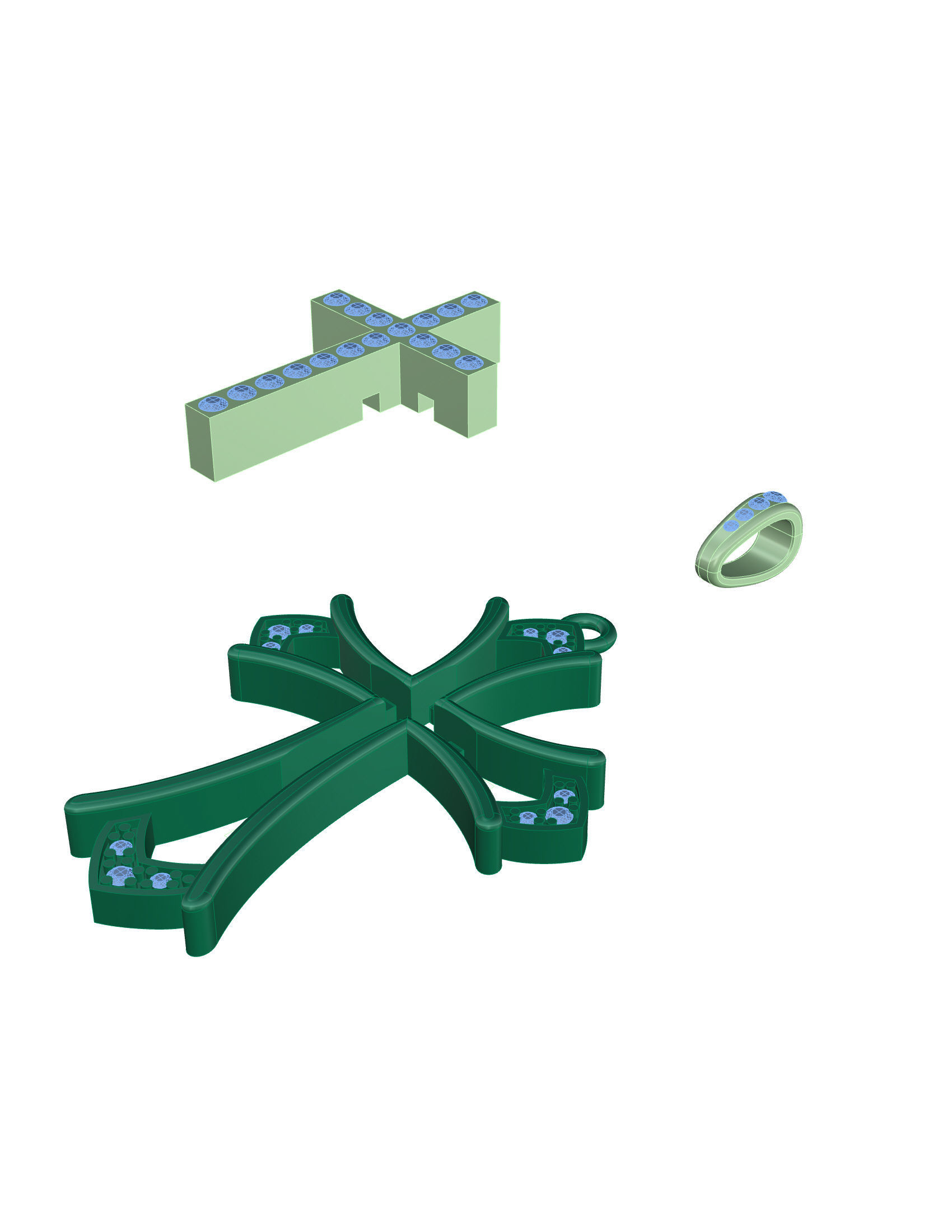 Fashion Cross pendant with diamonds and natural stones   3D print model_6