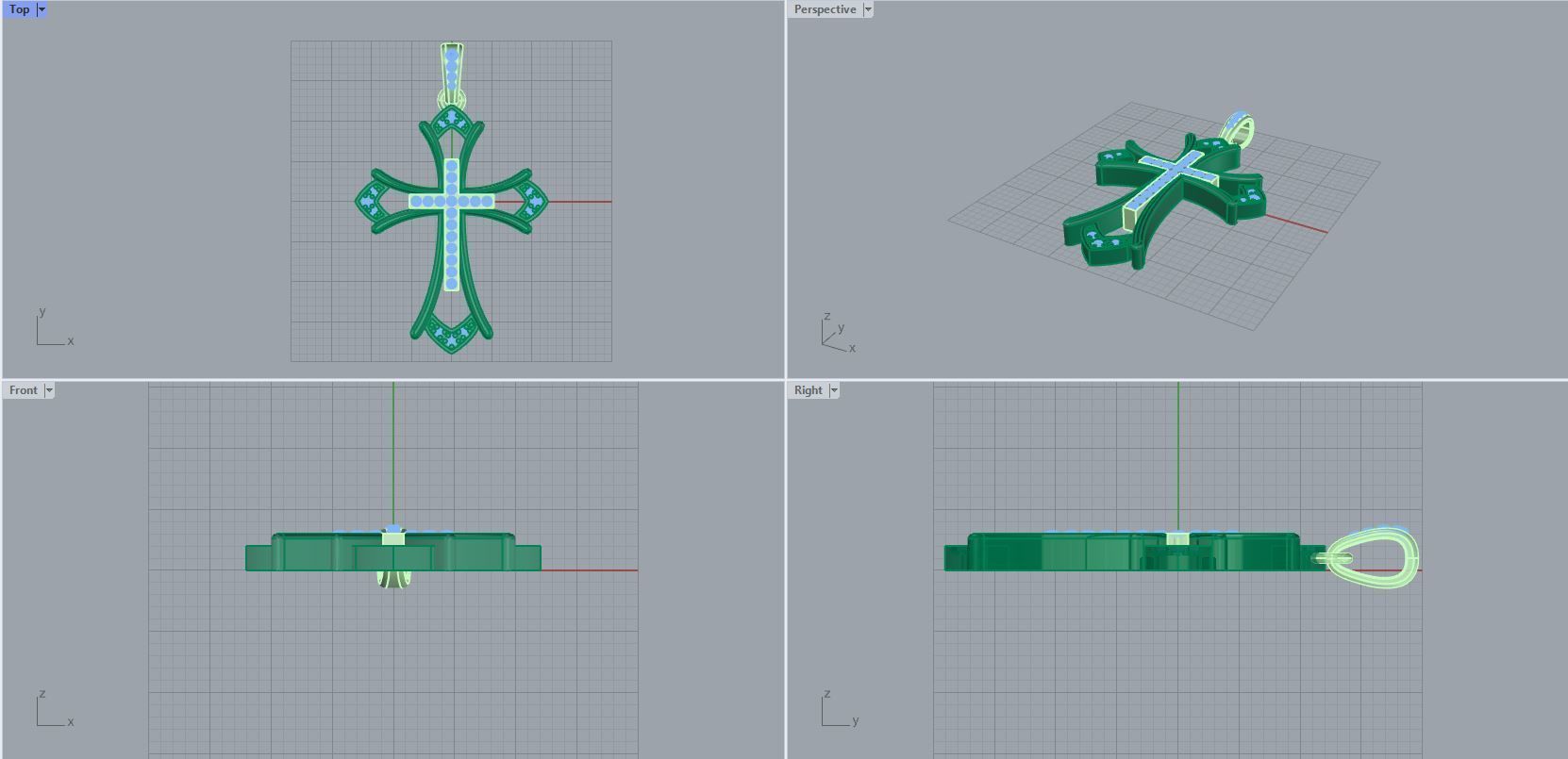 Fashion Cross pendant with diamonds and natural stones   3D print model_5