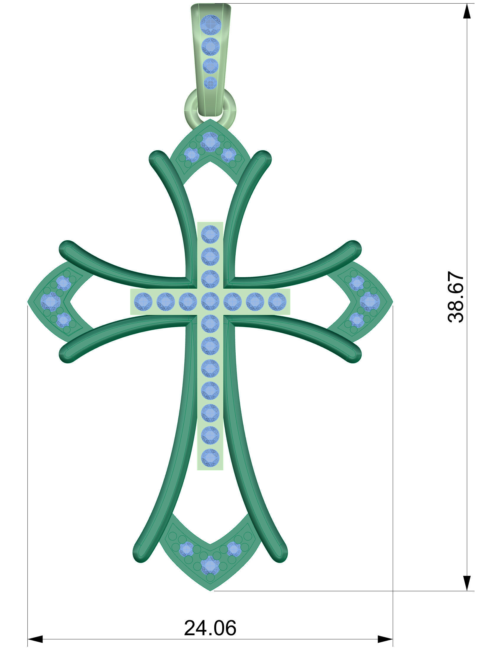 Fashion Cross pendant with diamonds and natural stones   3D print model_3