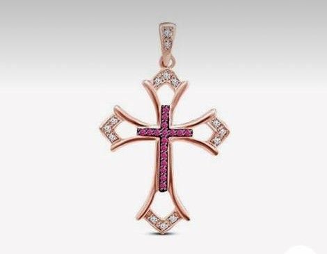 Fashion Cross pendant with diamonds and natural stones   3D print model_2