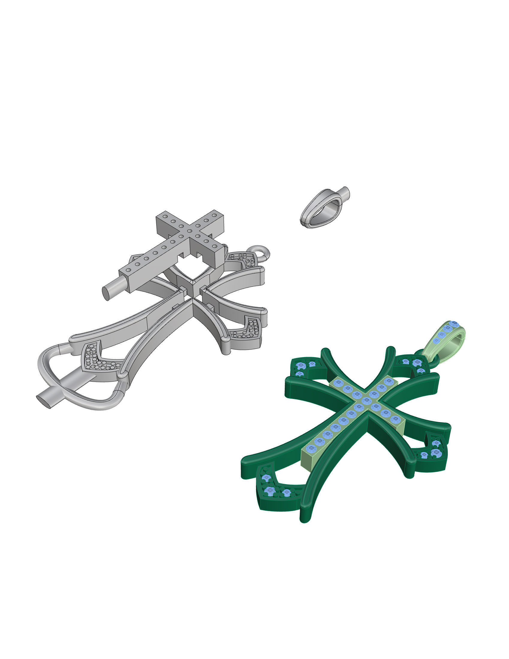 Fashion Cross pendant with diamonds and natural stones   3D print model_10