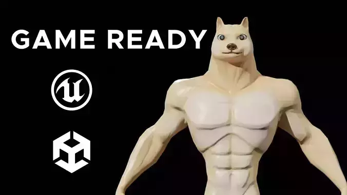 Doge Meme Low-poly 3D model Rigged Low-poly 3D model