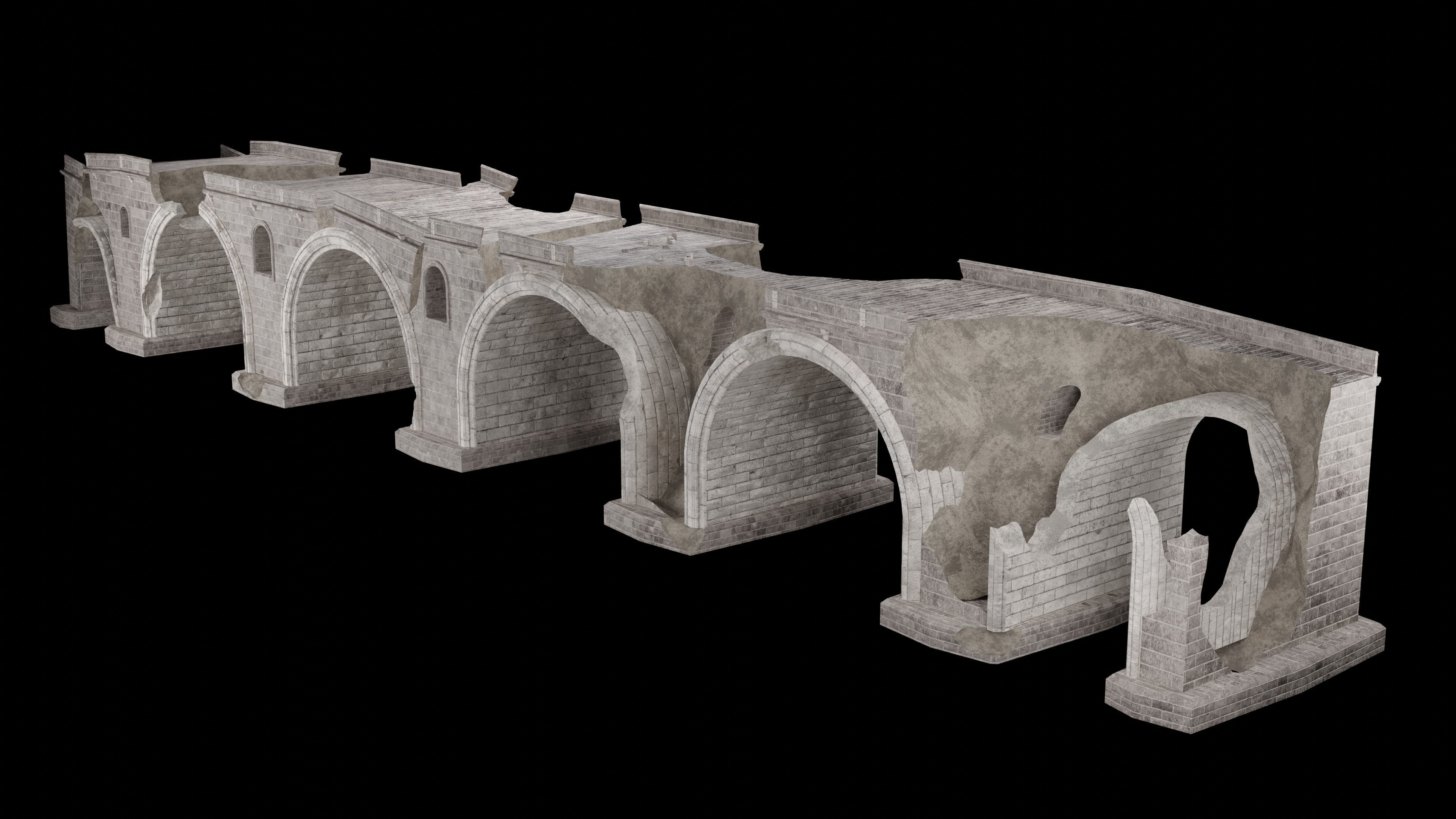 DESTROYED BRIDGE ROMAN GREEK ANCIENT ROAD OLD STONE COLLECTION Low-poly 3D model_8