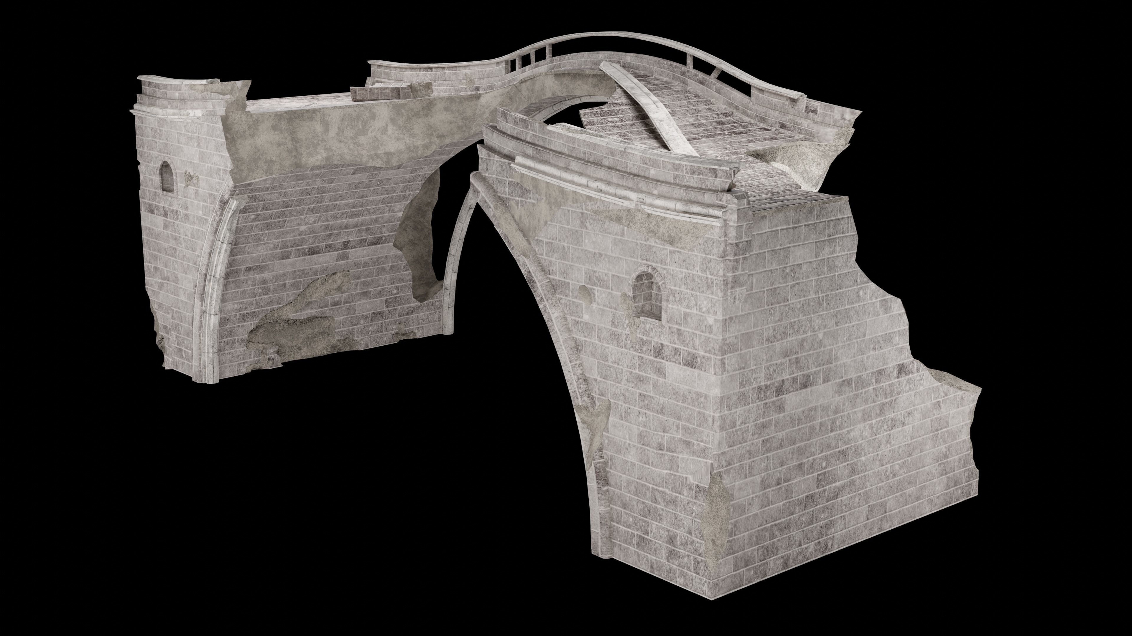 DESTROYED BRIDGE ROMAN GREEK ANCIENT ROAD OLD STONE COLLECTION Low-poly 3D model_1
