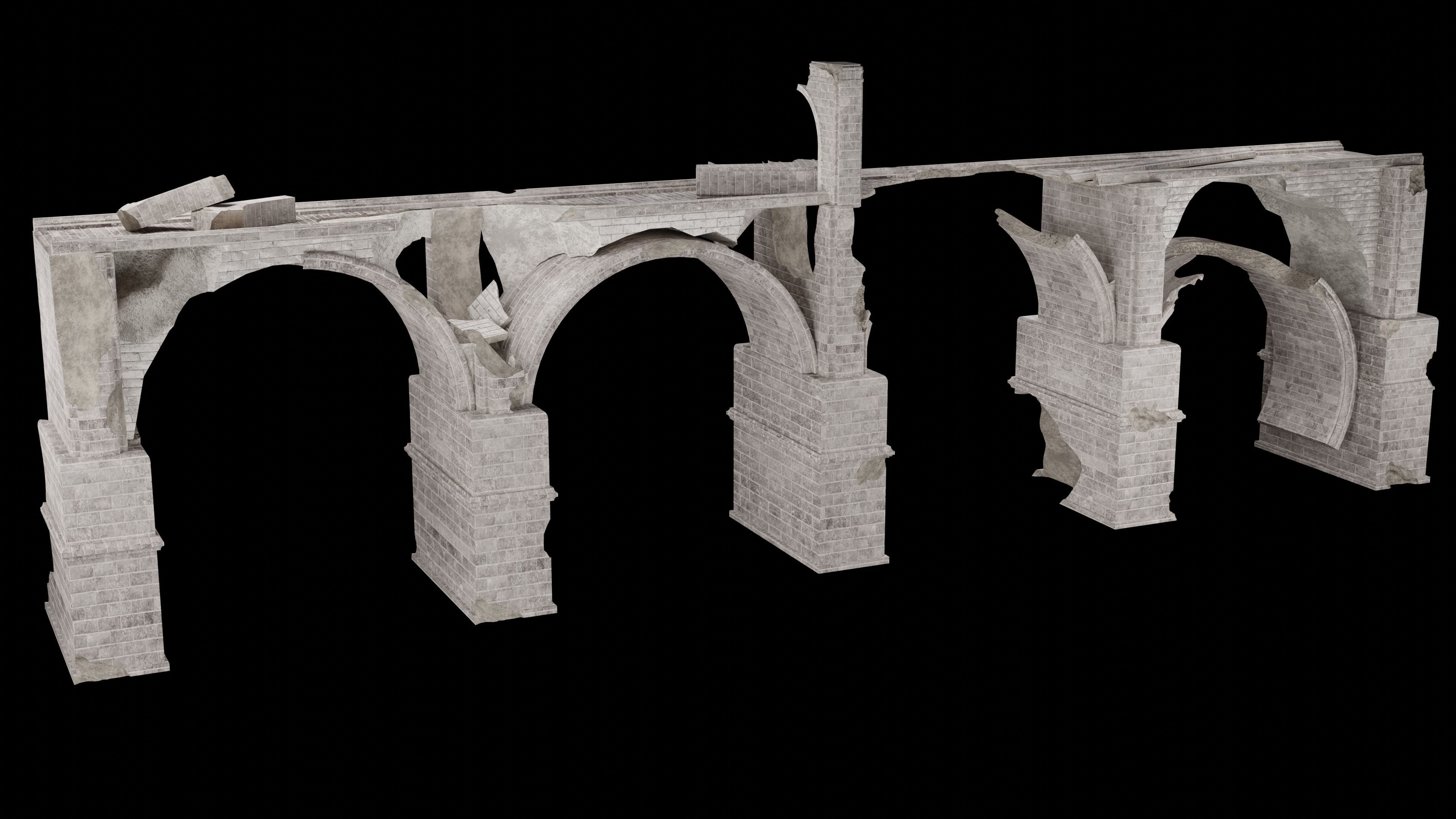 DESTROYED BRIDGE ROMAN GREEK ANCIENT ROAD OLD STONE COLLECTION Low-poly 3D model_13