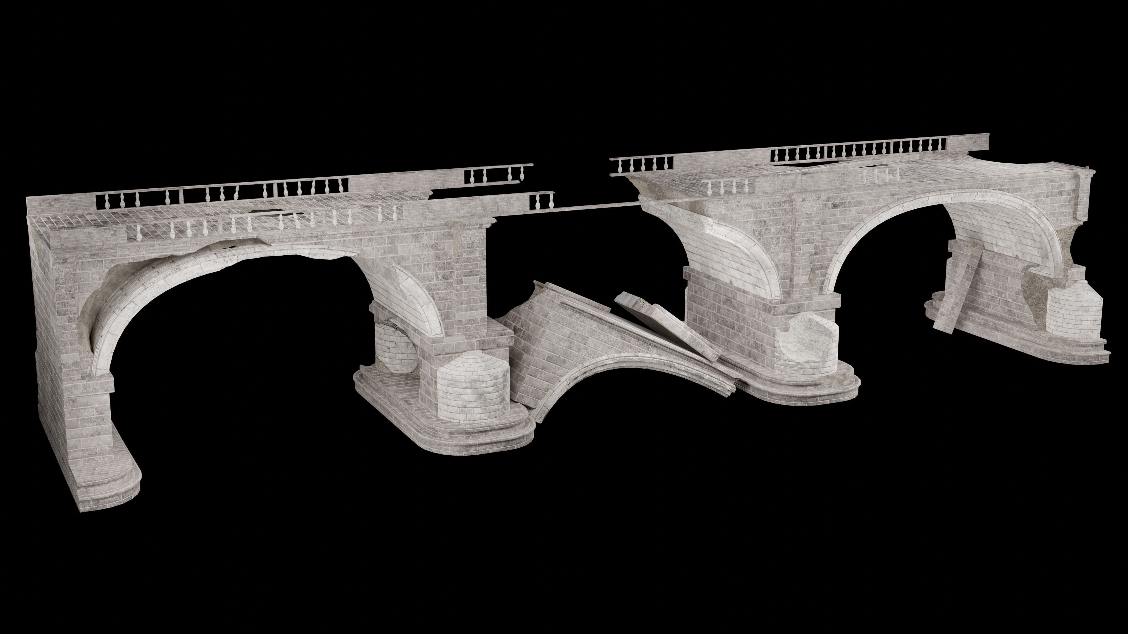 DESTROYED BRIDGE ROMAN GREEK ANCIENT ROAD OLD STONE COLLECTION Low-poly 3D model_15