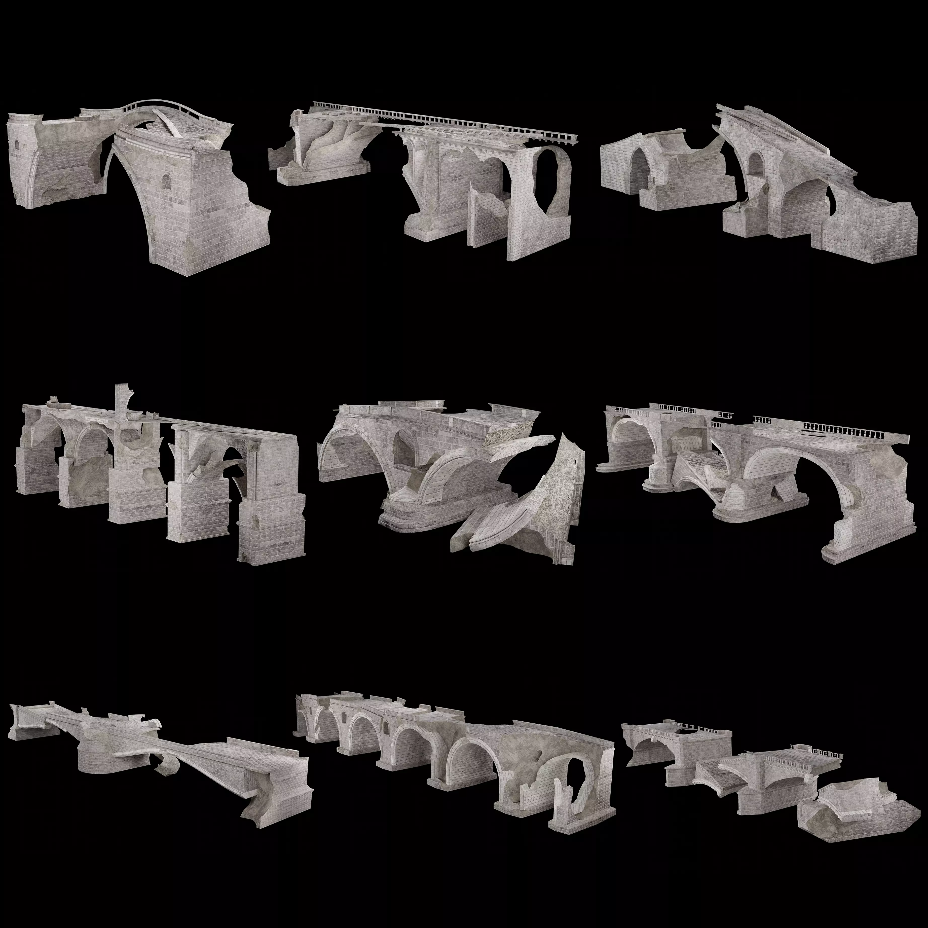 DESTROYED BRIDGE ROMAN GREEK ANCIENT ROAD OLD STONE COLLECTION Low-poly 3D model_0