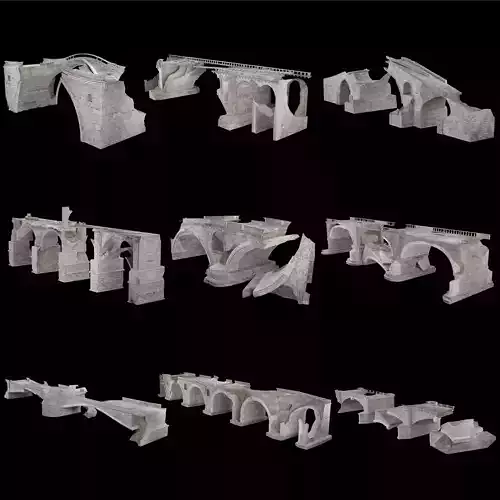 DESTROYED BRIDGE ROMAN GREEK ANCIENT ROAD OLD STONE COLLECTION Low-poly 3D model