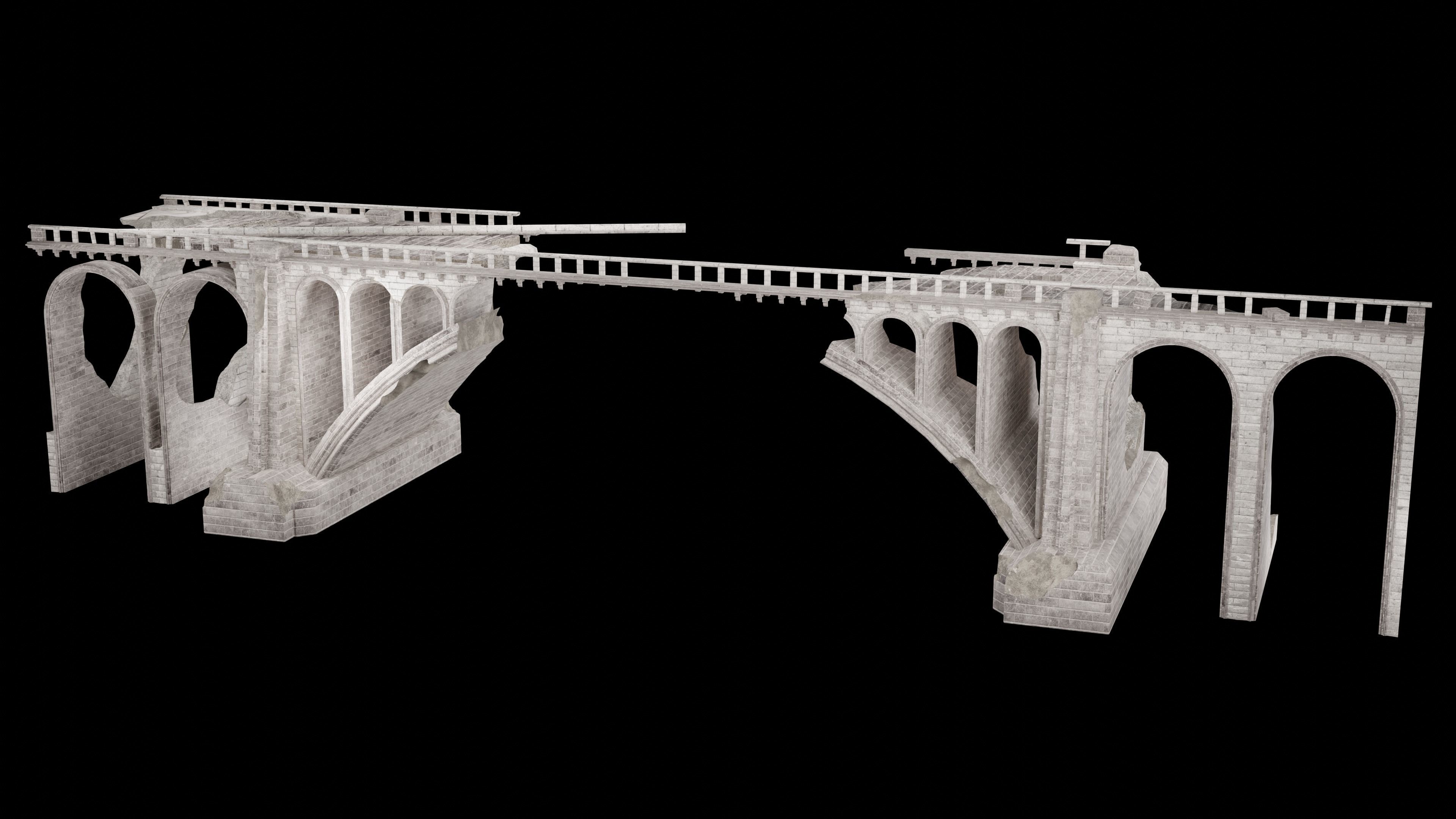 DESTROYED BRIDGE ROMAN GREEK ANCIENT ROAD OLD STONE COLLECTION Low-poly 3D model_20