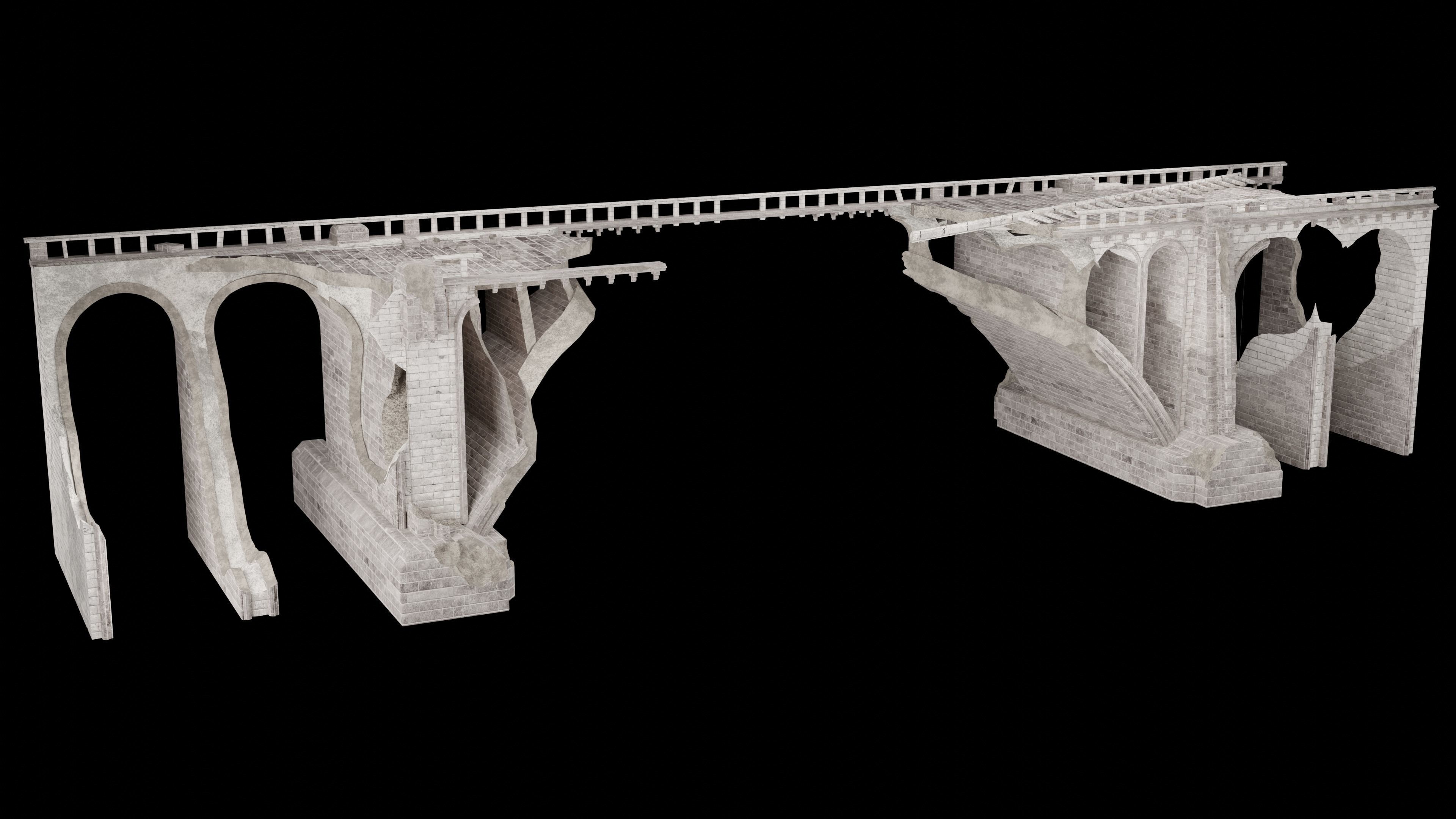 DESTROYED BRIDGE ROMAN GREEK ANCIENT ROAD OLD STONE COLLECTION Low-poly 3D model_11