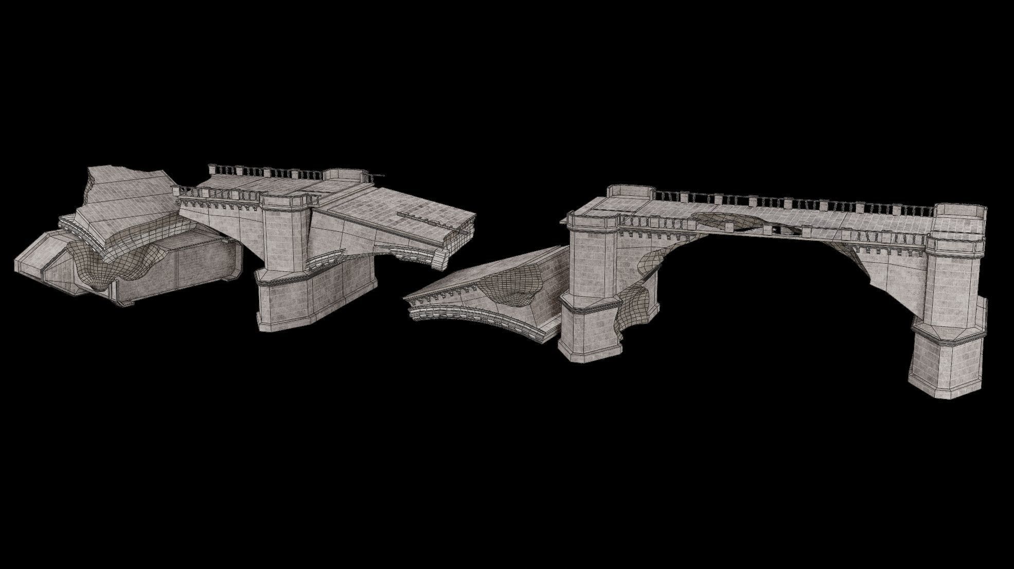 DESTROYED BRIDGE ROMAN GREEK ANCIENT ROAD OLD STONE COLLECTION Low-poly 3D model_36