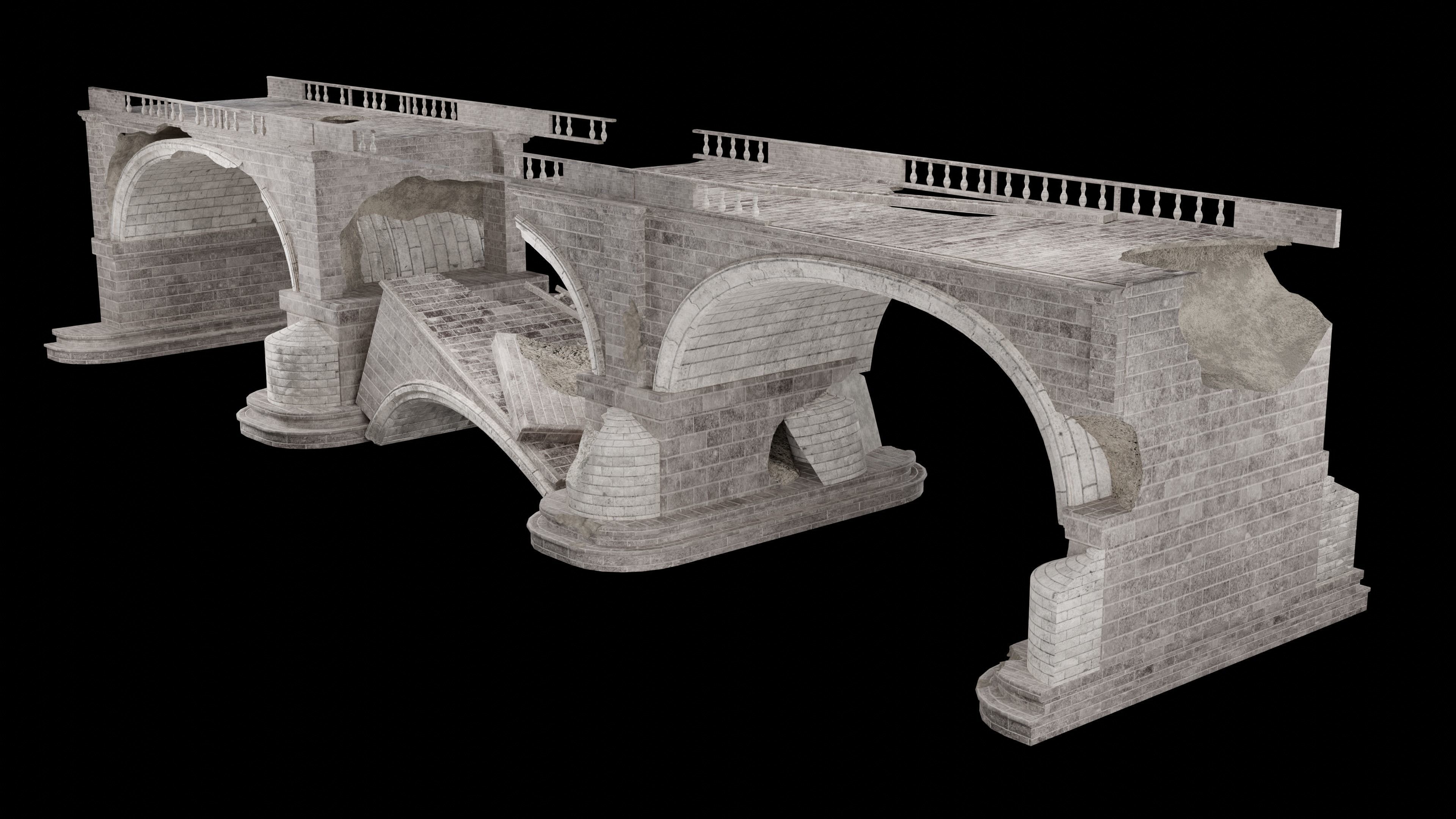 DESTROYED BRIDGE ROMAN GREEK ANCIENT ROAD OLD STONE COLLECTION Low-poly 3D model_6