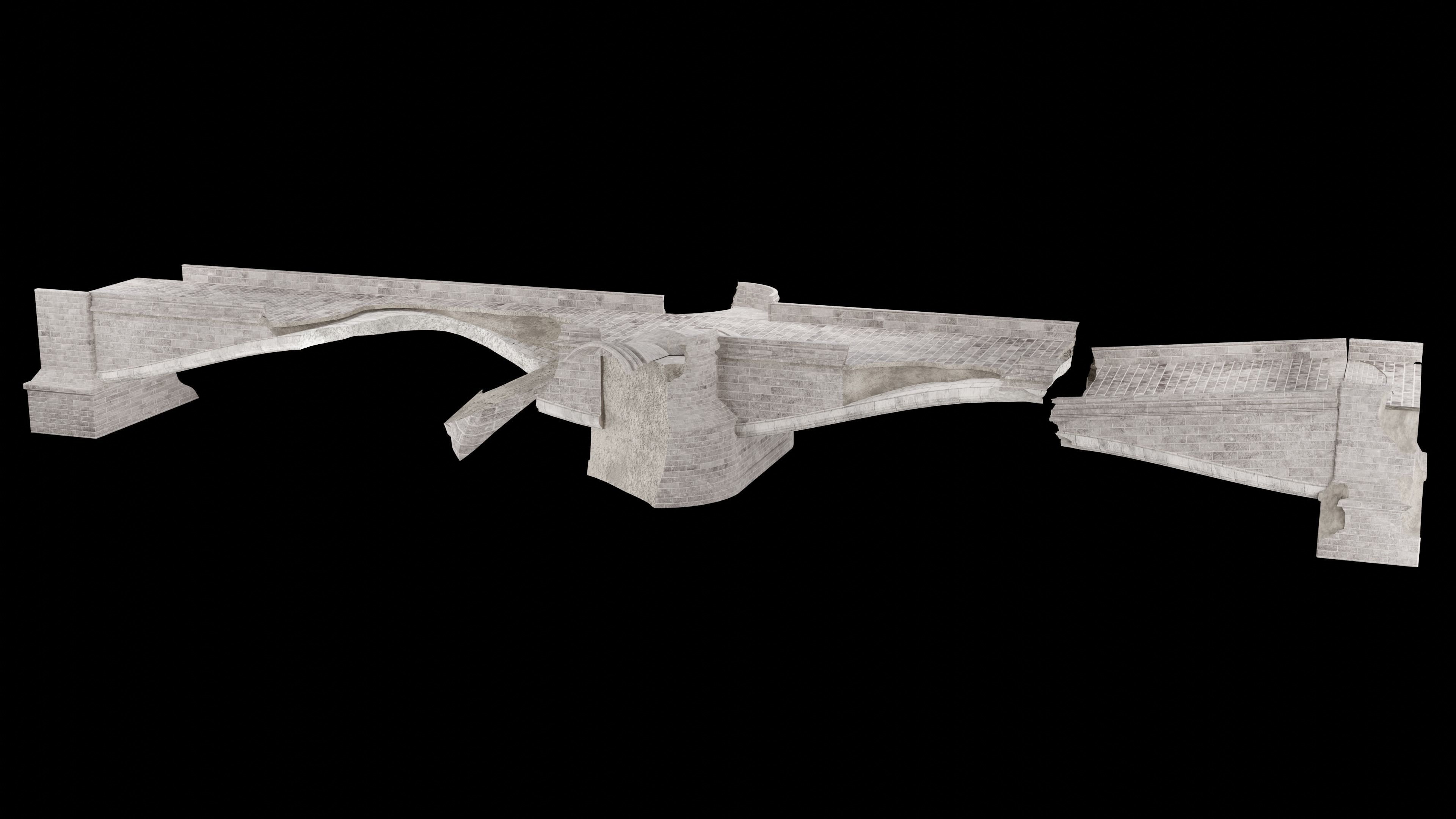 DESTROYED BRIDGE ROMAN GREEK ANCIENT ROAD OLD STONE COLLECTION Low-poly 3D model_25