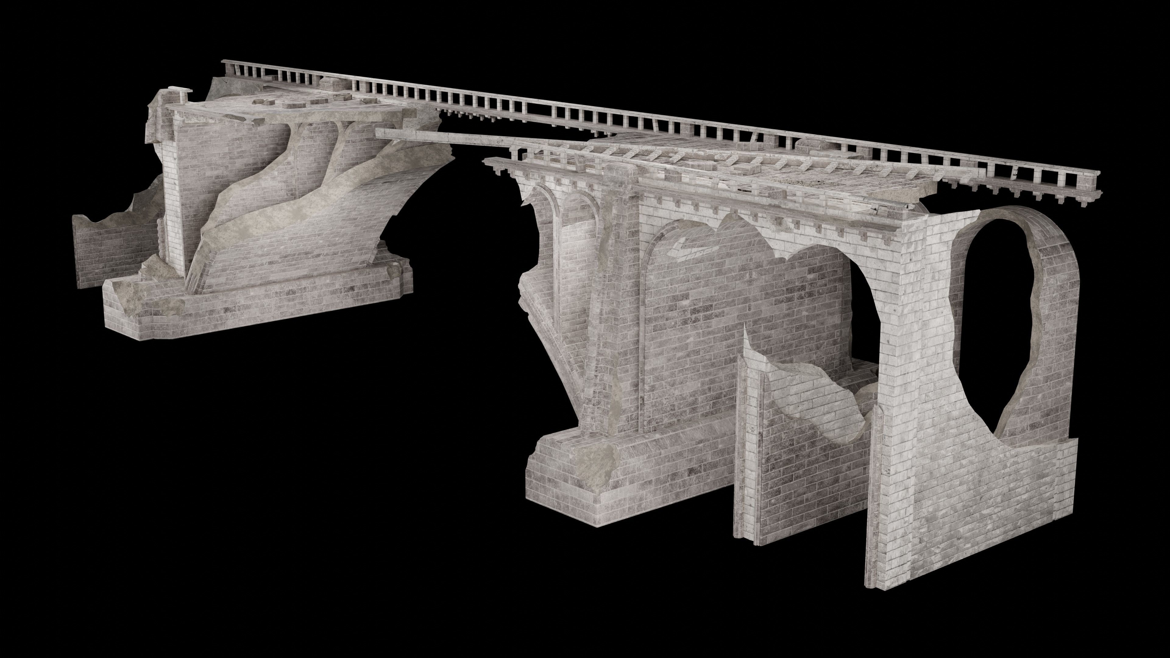 DESTROYED BRIDGE ROMAN GREEK ANCIENT ROAD OLD STONE COLLECTION Low-poly 3D model_2
