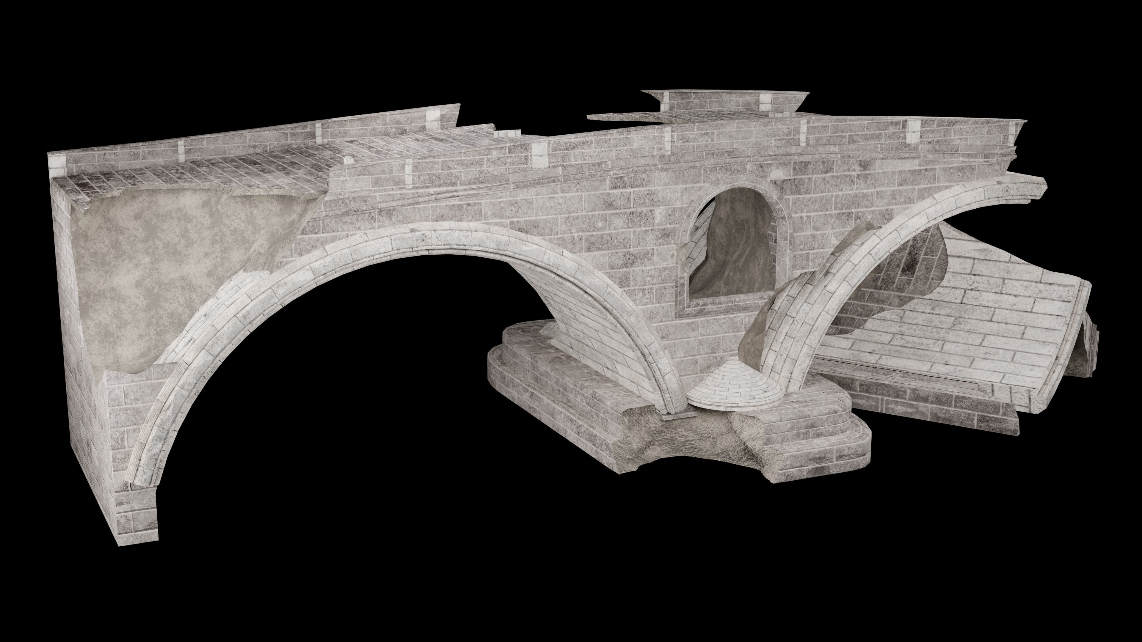 DESTROYED BRIDGE ROMAN GREEK ANCIENT ROAD OLD STONE COLLECTION Low-poly 3D model_14