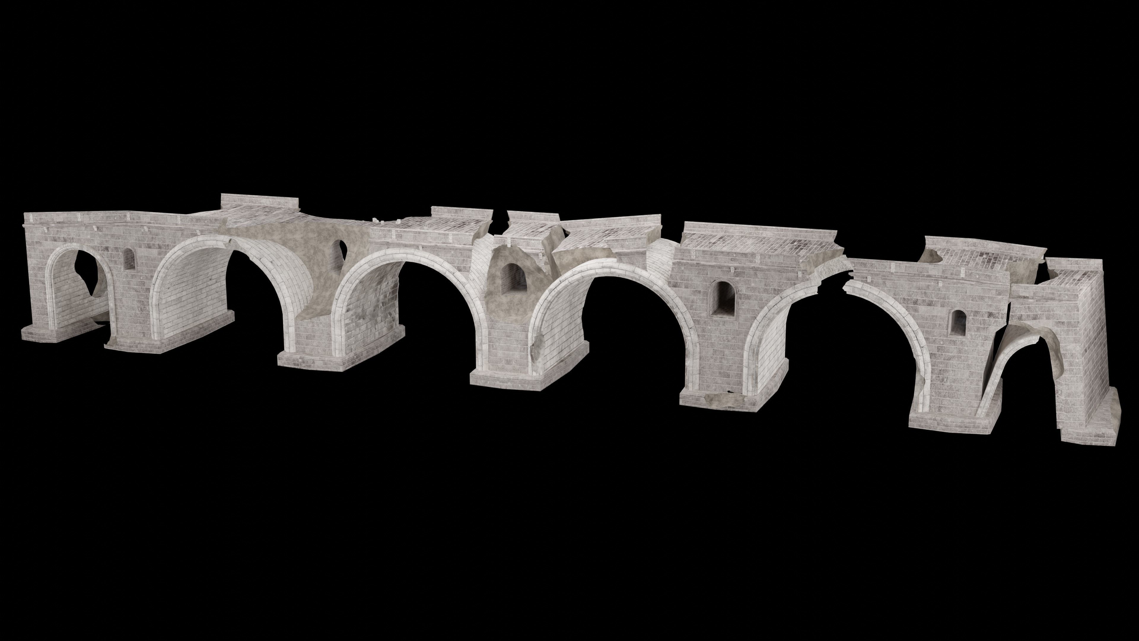 DESTROYED BRIDGE ROMAN GREEK ANCIENT ROAD OLD STONE COLLECTION Low-poly 3D model_26