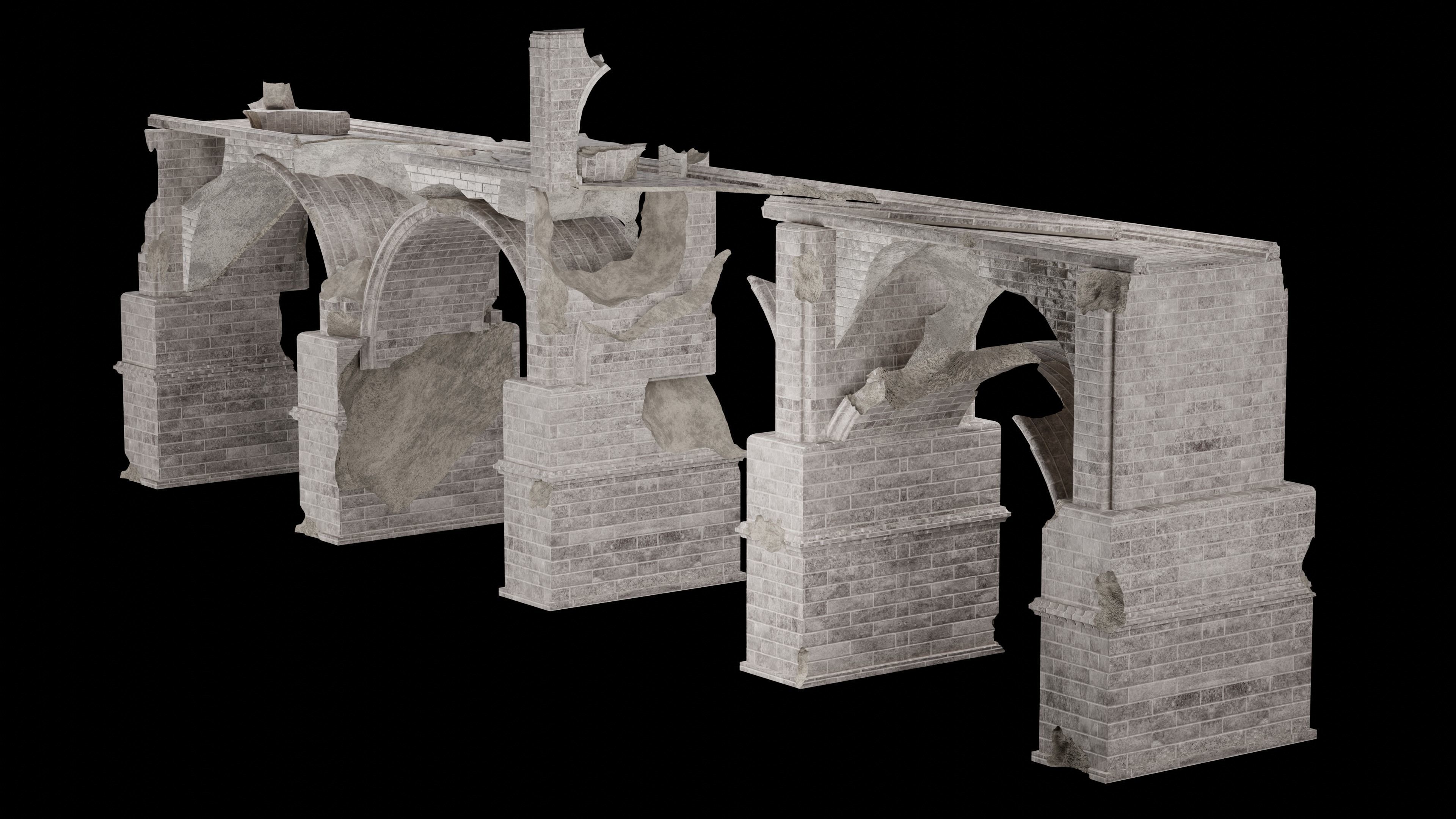 DESTROYED BRIDGE ROMAN GREEK ANCIENT ROAD OLD STONE COLLECTION Low-poly 3D model_4