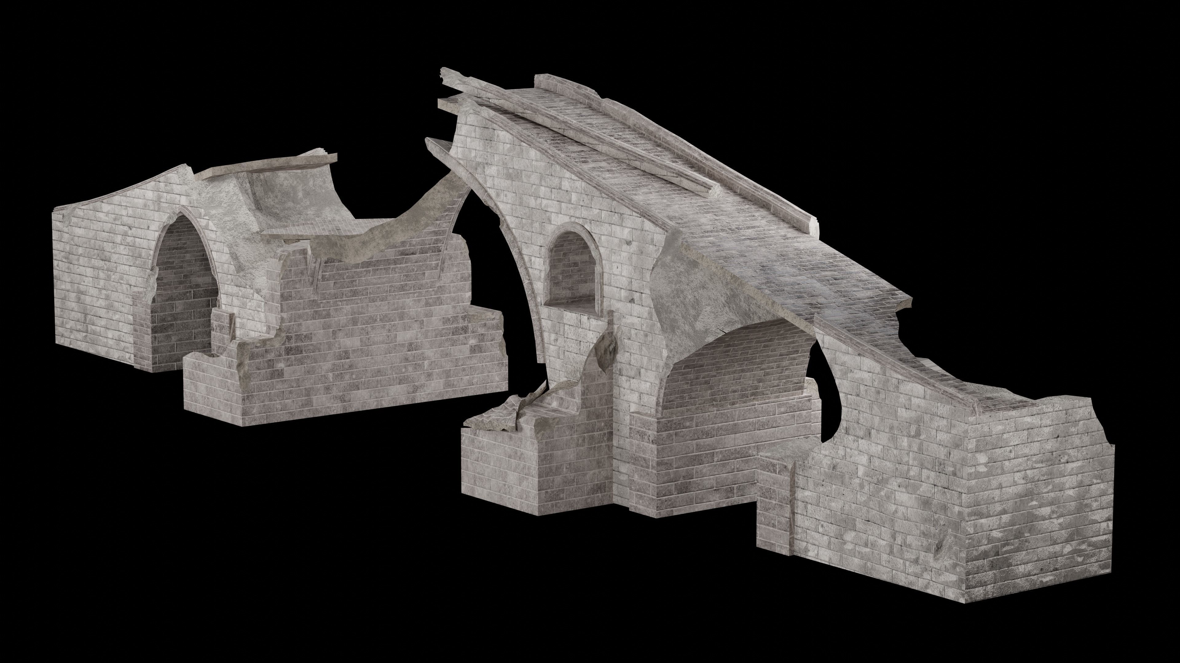 DESTROYED BRIDGE ROMAN GREEK ANCIENT ROAD OLD STONE COLLECTION Low-poly 3D model_3