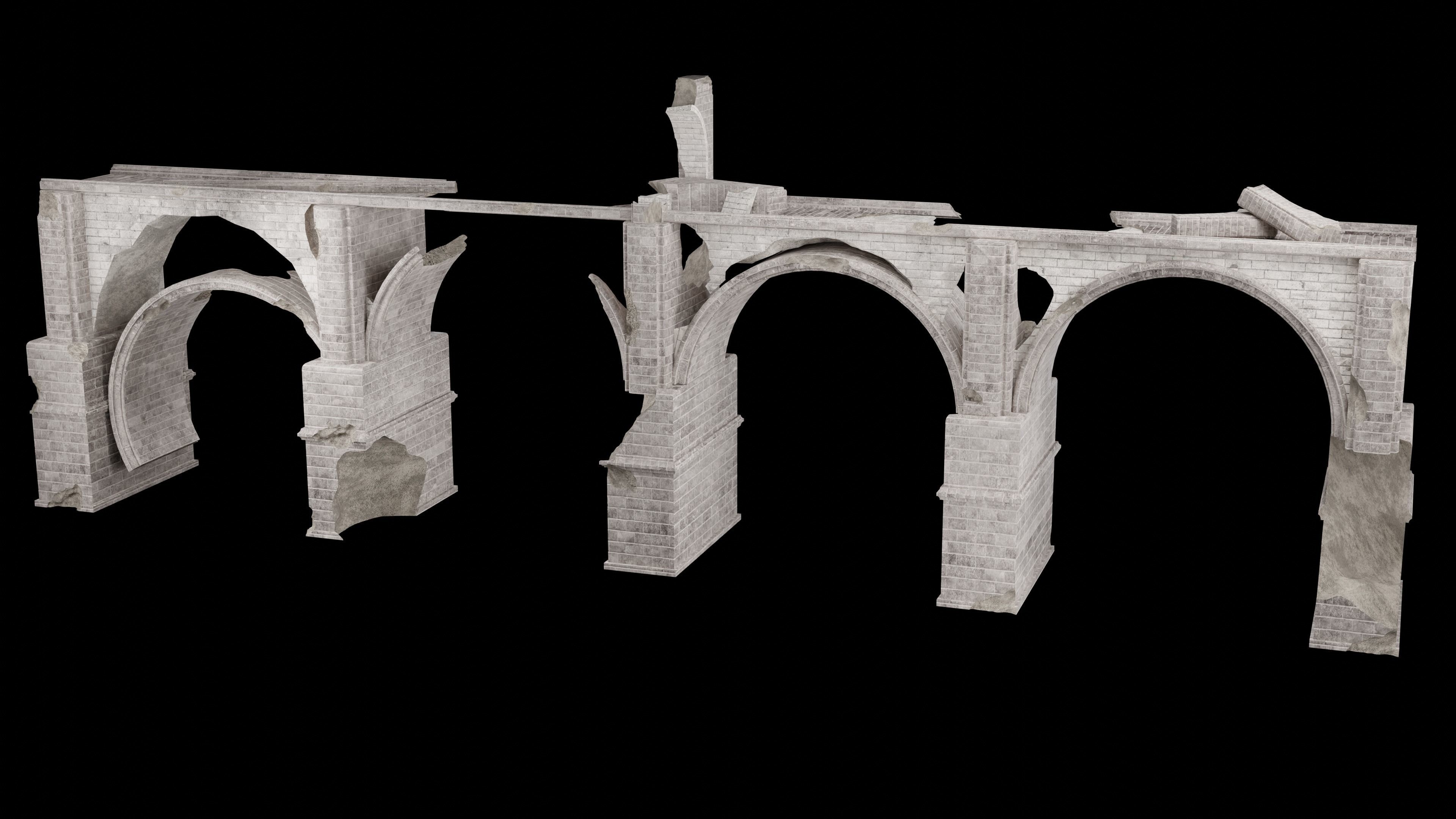 DESTROYED BRIDGE ROMAN GREEK ANCIENT ROAD OLD STONE COLLECTION Low-poly 3D model_22