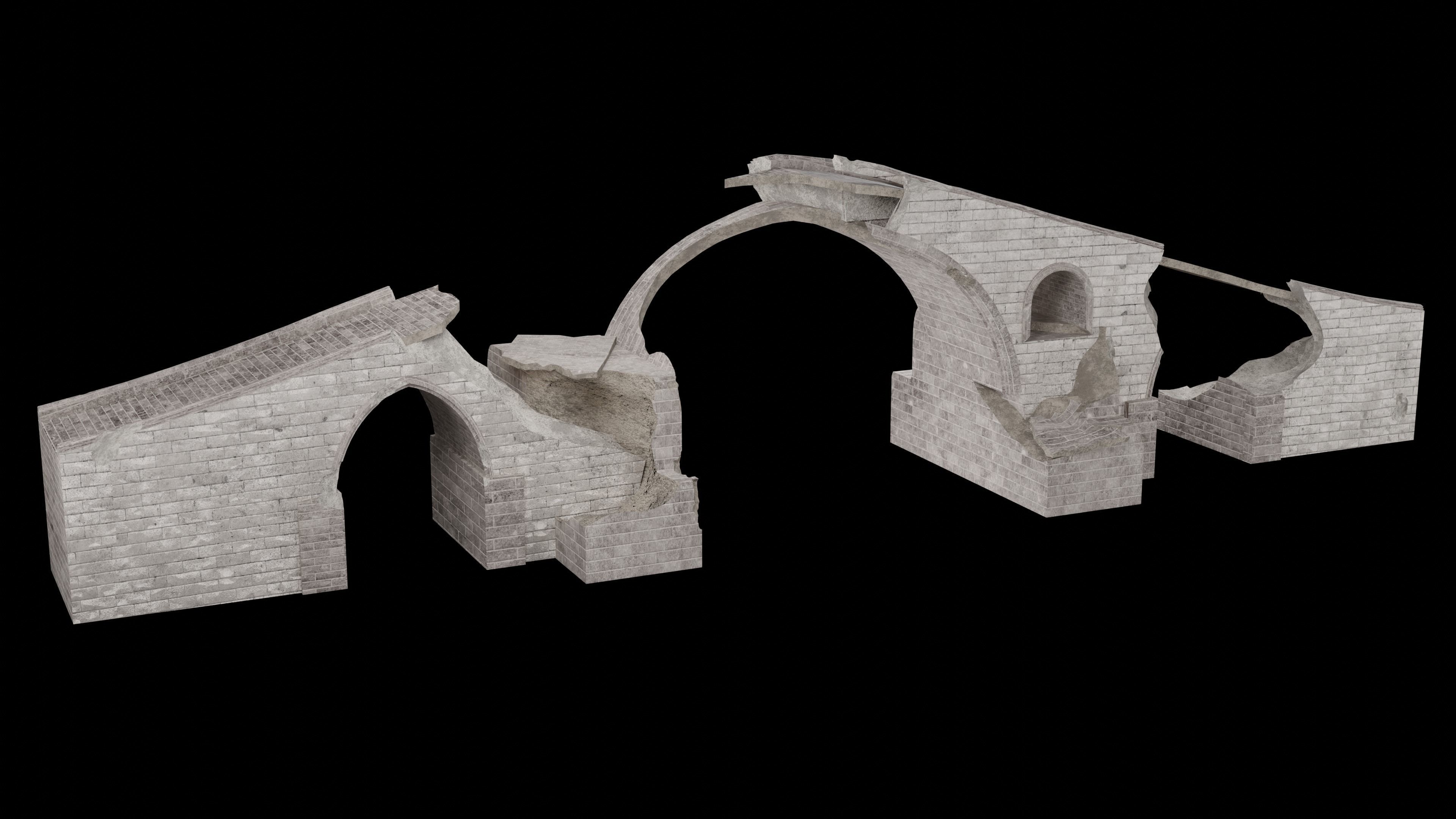 DESTROYED BRIDGE ROMAN GREEK ANCIENT ROAD OLD STONE COLLECTION Low-poly 3D model_12