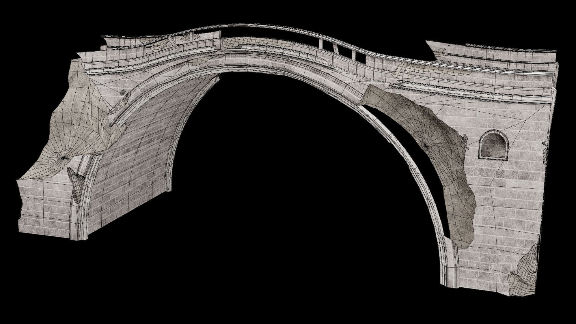 DESTROYED BRIDGE ROMAN GREEK ANCIENT ROAD OLD STONE COLLECTION Low-poly 3D model_28