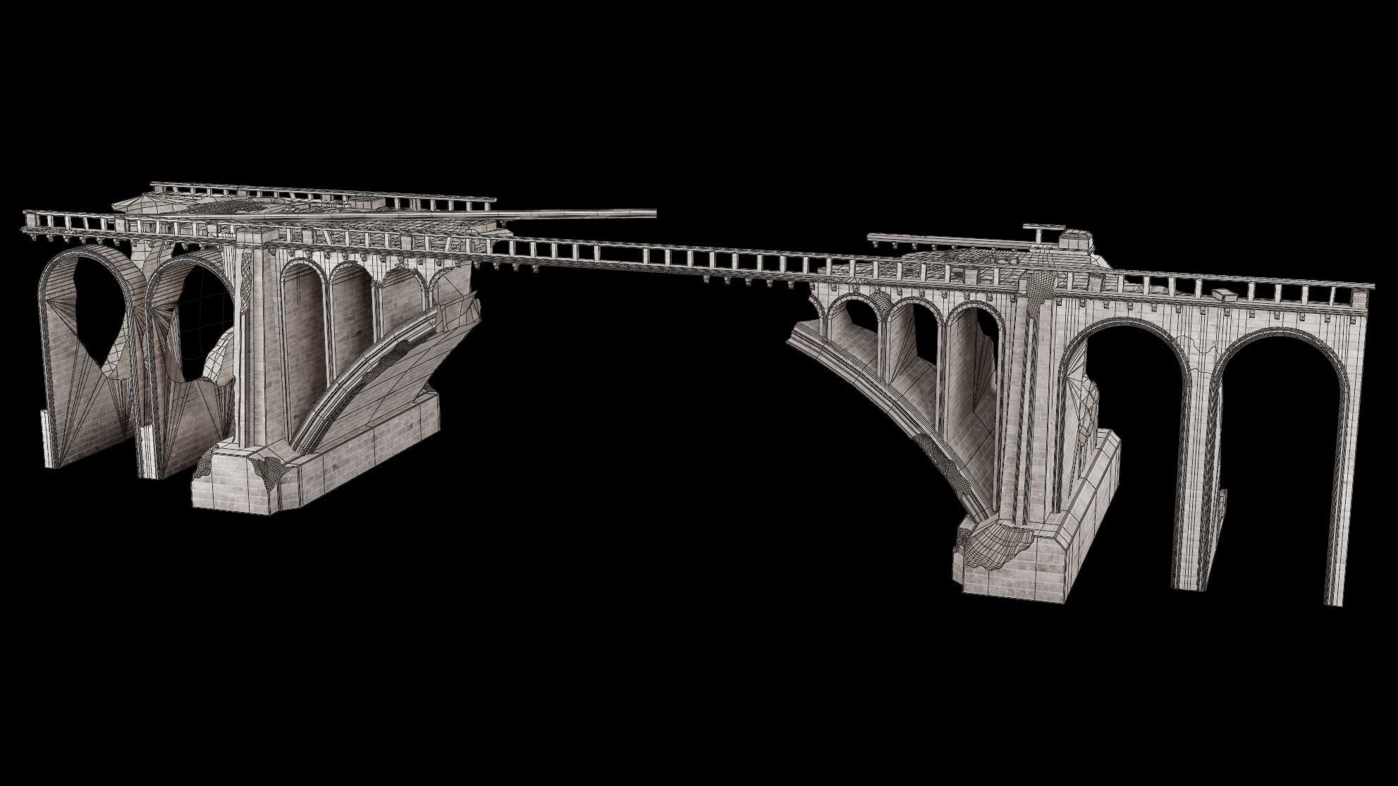 DESTROYED BRIDGE ROMAN GREEK ANCIENT ROAD OLD STONE COLLECTION Low-poly 3D model_29