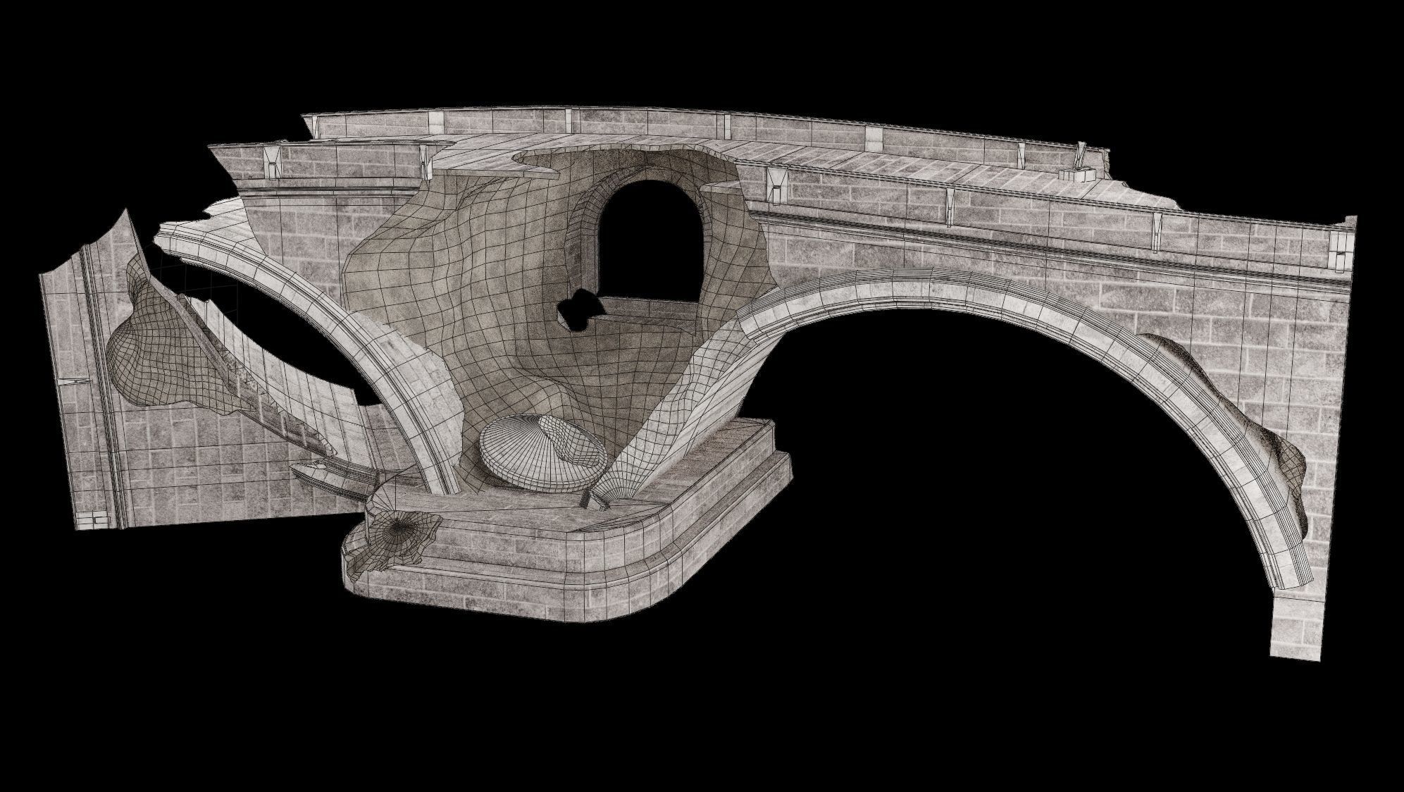 DESTROYED BRIDGE ROMAN GREEK ANCIENT ROAD OLD STONE COLLECTION Low-poly 3D model_32