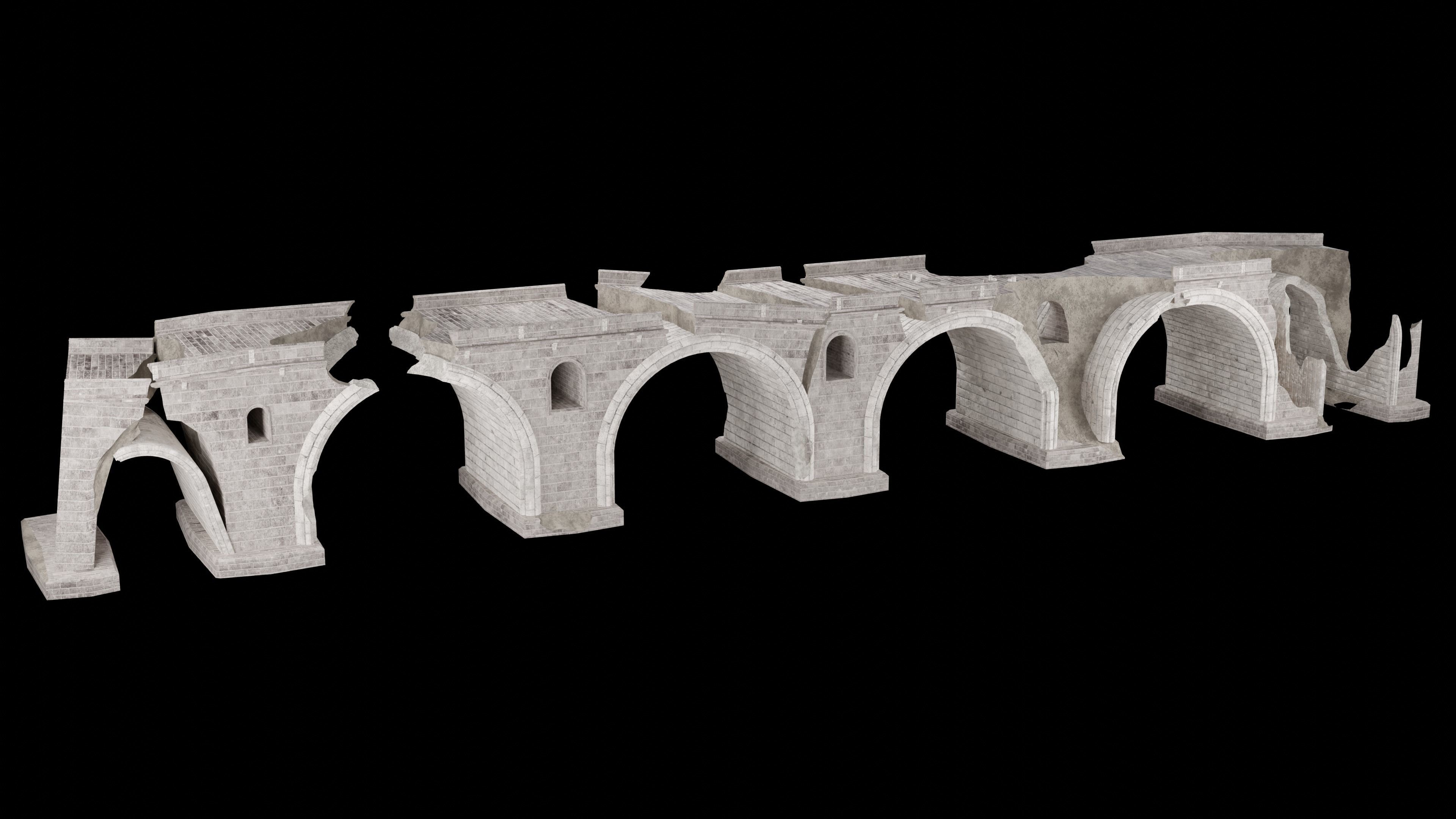 DESTROYED BRIDGE ROMAN GREEK ANCIENT ROAD OLD STONE COLLECTION Low-poly 3D model_17