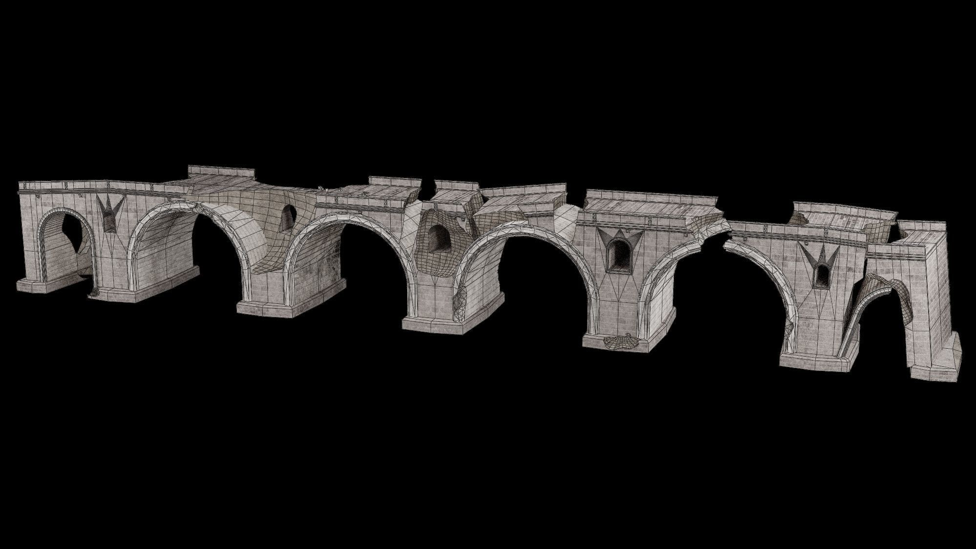 DESTROYED BRIDGE ROMAN GREEK ANCIENT ROAD OLD STONE COLLECTION Low-poly 3D model_35