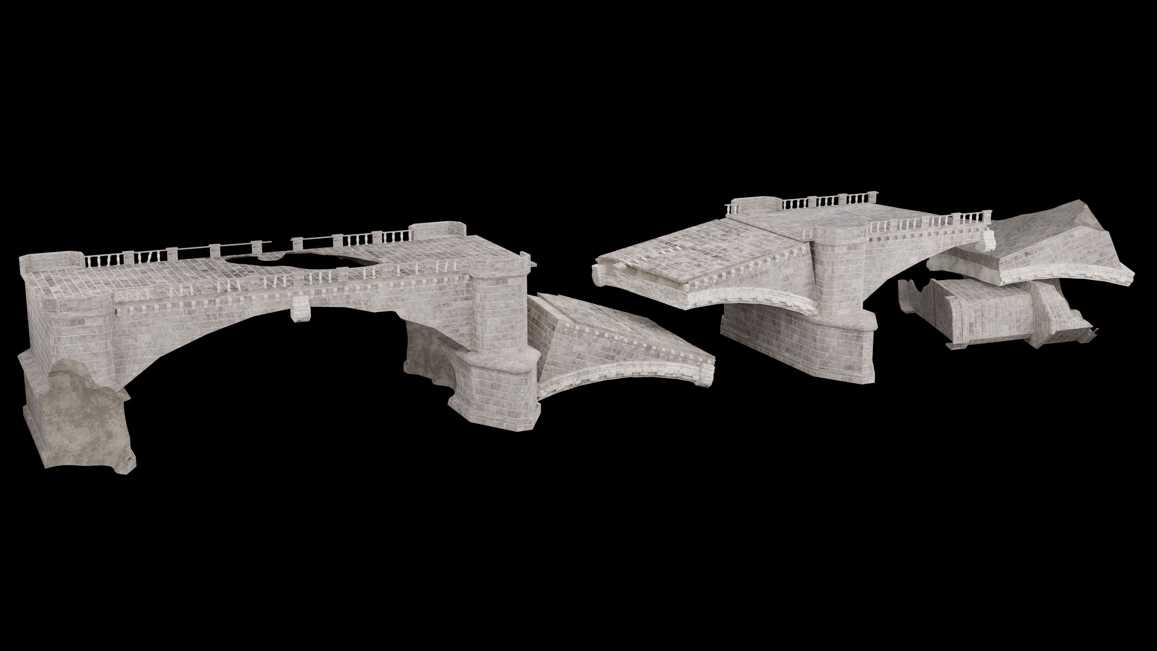 DESTROYED BRIDGE ROMAN GREEK ANCIENT ROAD OLD STONE COLLECTION Low-poly 3D model_18