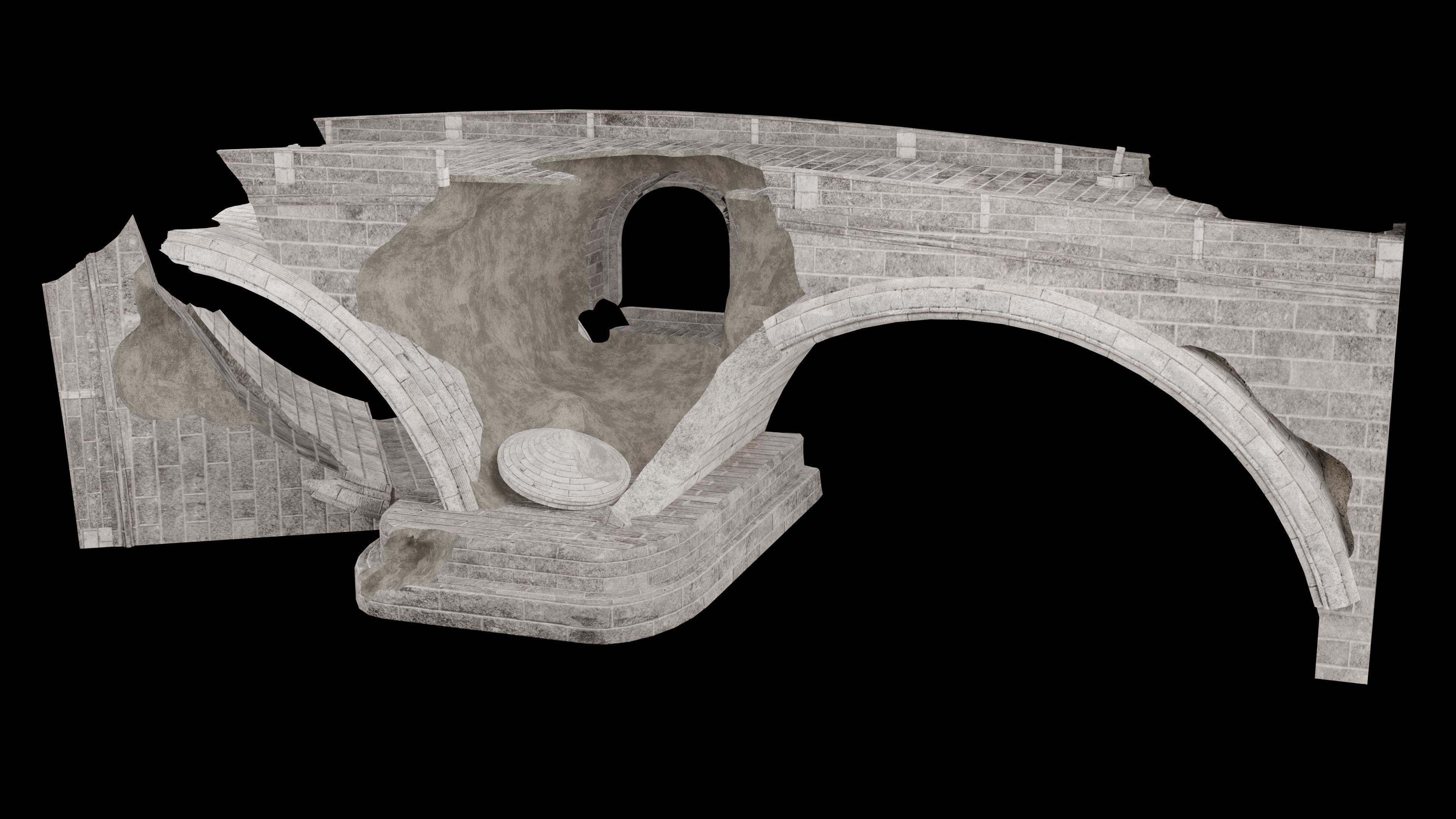 DESTROYED BRIDGE ROMAN GREEK ANCIENT ROAD OLD STONE COLLECTION Low-poly 3D model_23